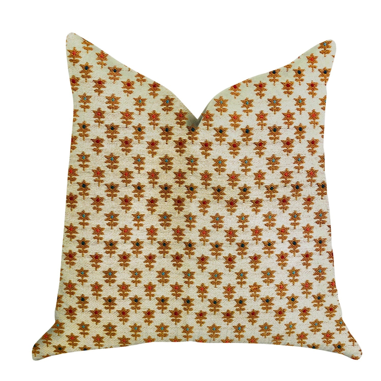 Plutus Rosy Posse Orange And Tan Floral Luxury Throw Pillow - Double Sided  26 X 26