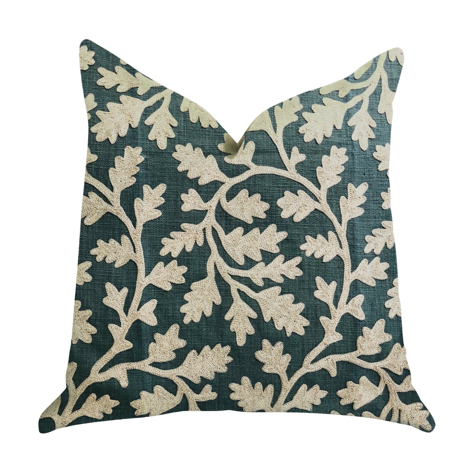 Plutus Wild Emerald Figleaf In Green Luxury Throw Pillow  - Double Sided  20 X 36 King