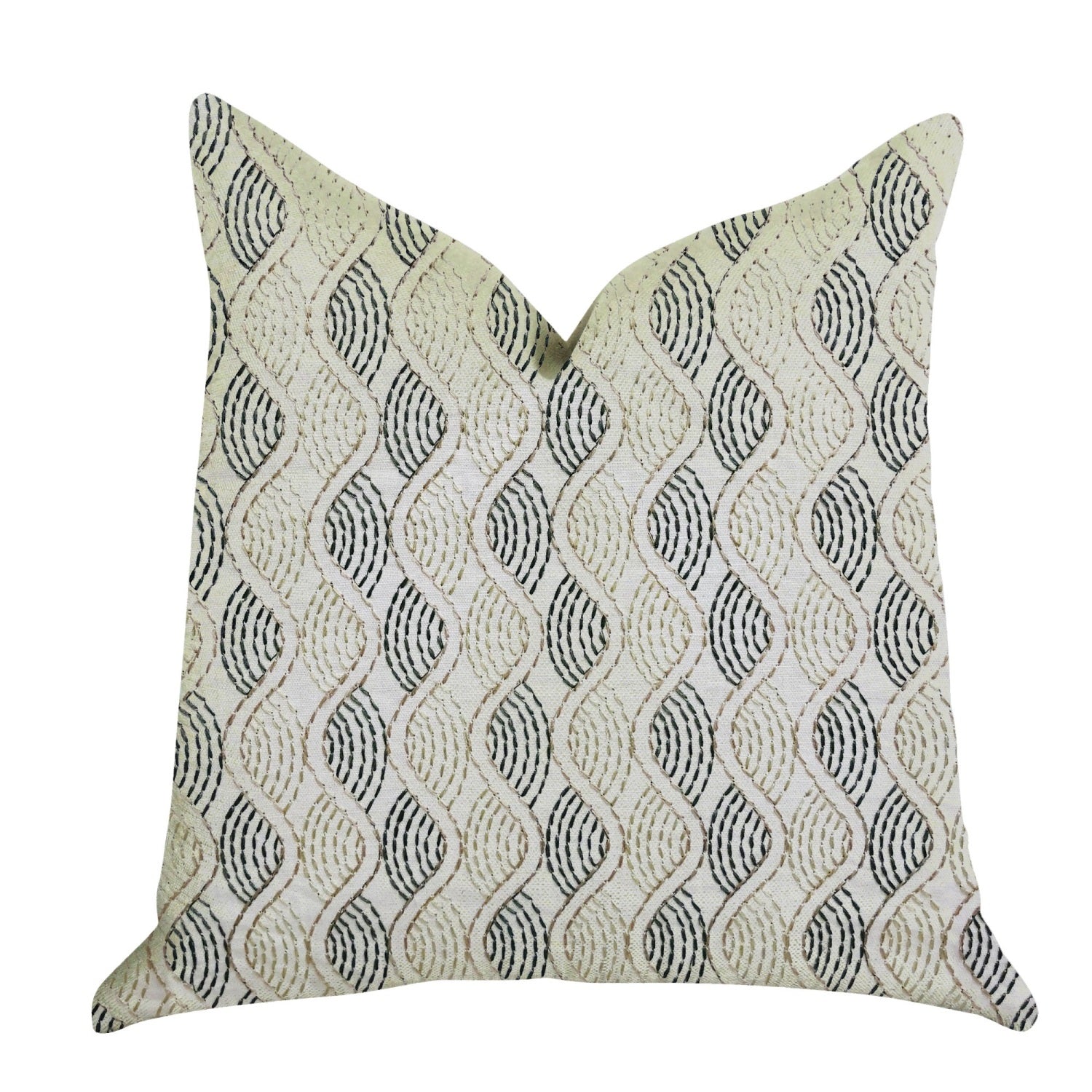 Plutus Enigma Twist Luxury Throw Pillow In Blue, Beige Colors - Double Sided  18 X 18