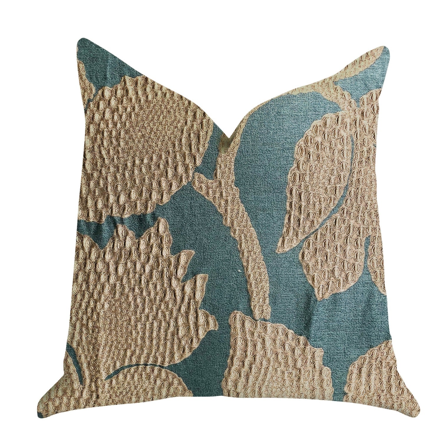 Plutus Golden Arabella Vine In Green And Gold Luxury Throw Pillow  - Double Sided  22 X 22