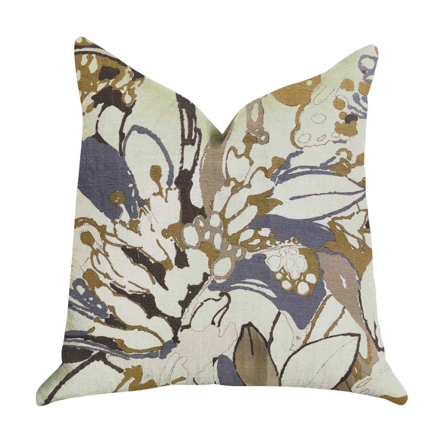 Plutus Camellia Floral Blue, Beige Tones Luxury Throw Pillow - Double Sided  20 X 20
