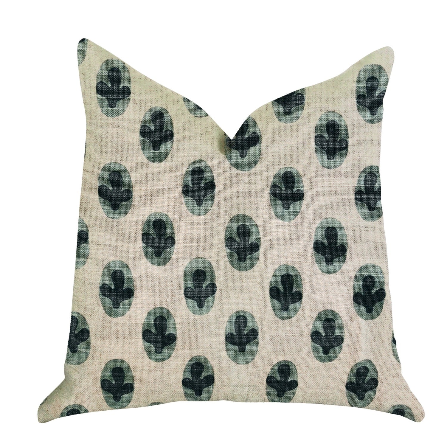 Plutus Cacti Pear In Green And Beige Color Luxury Throw Pillow - Double Sided  18 X 18