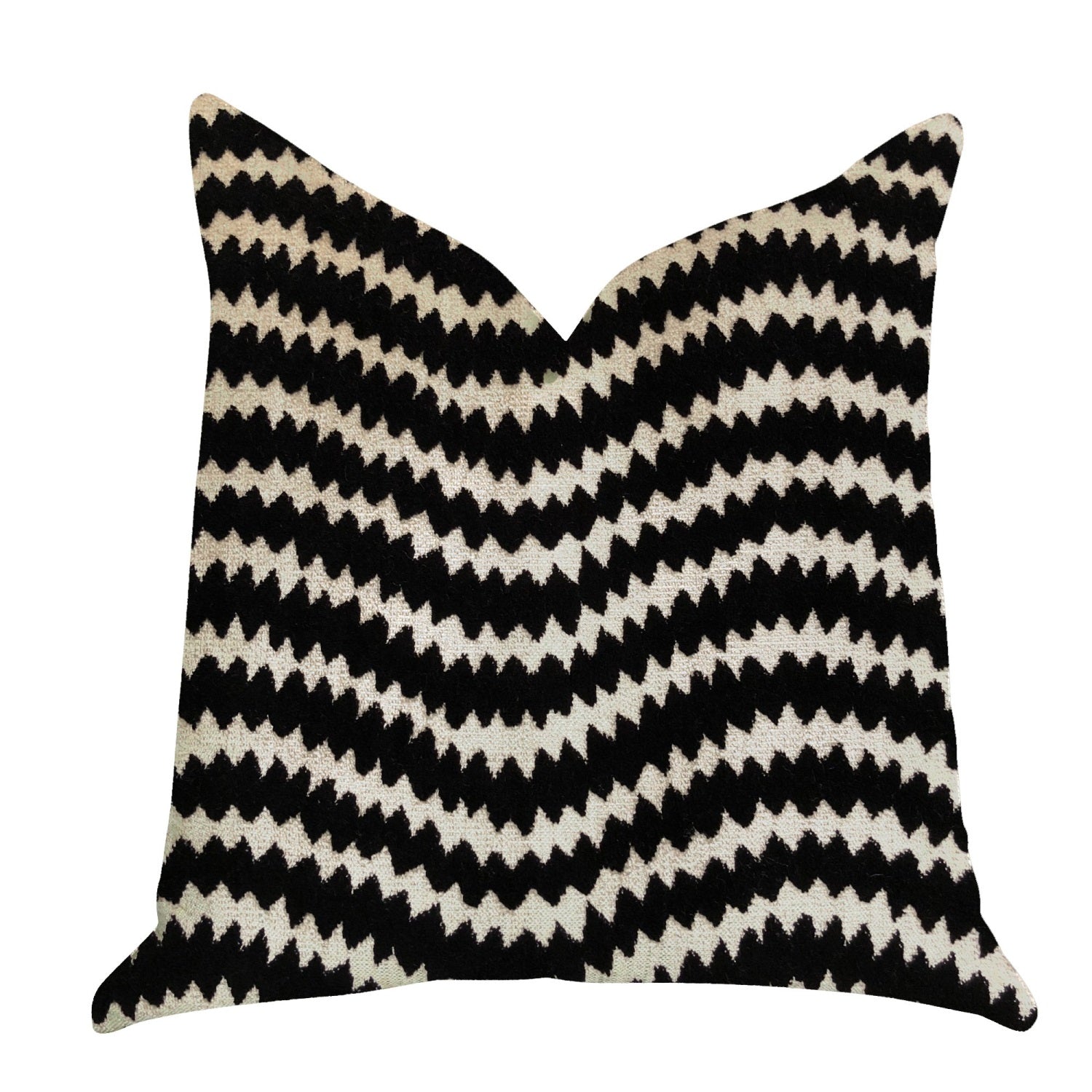 Plutus Jagged Fringe Luxury Throw Pillow In Black And Beige - Double Sided  24 X 24