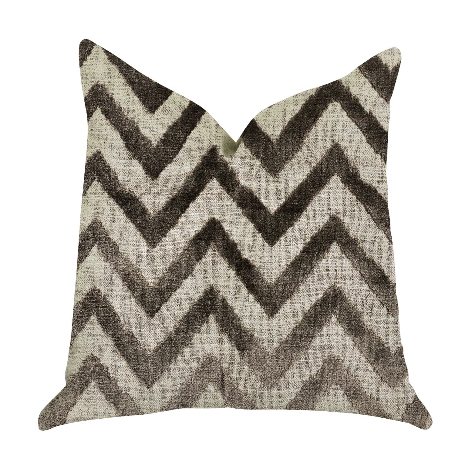 Plutus Oblique Zigzag Luxury Throw Pillow In Beige Tones - Double Sided  12 X 25