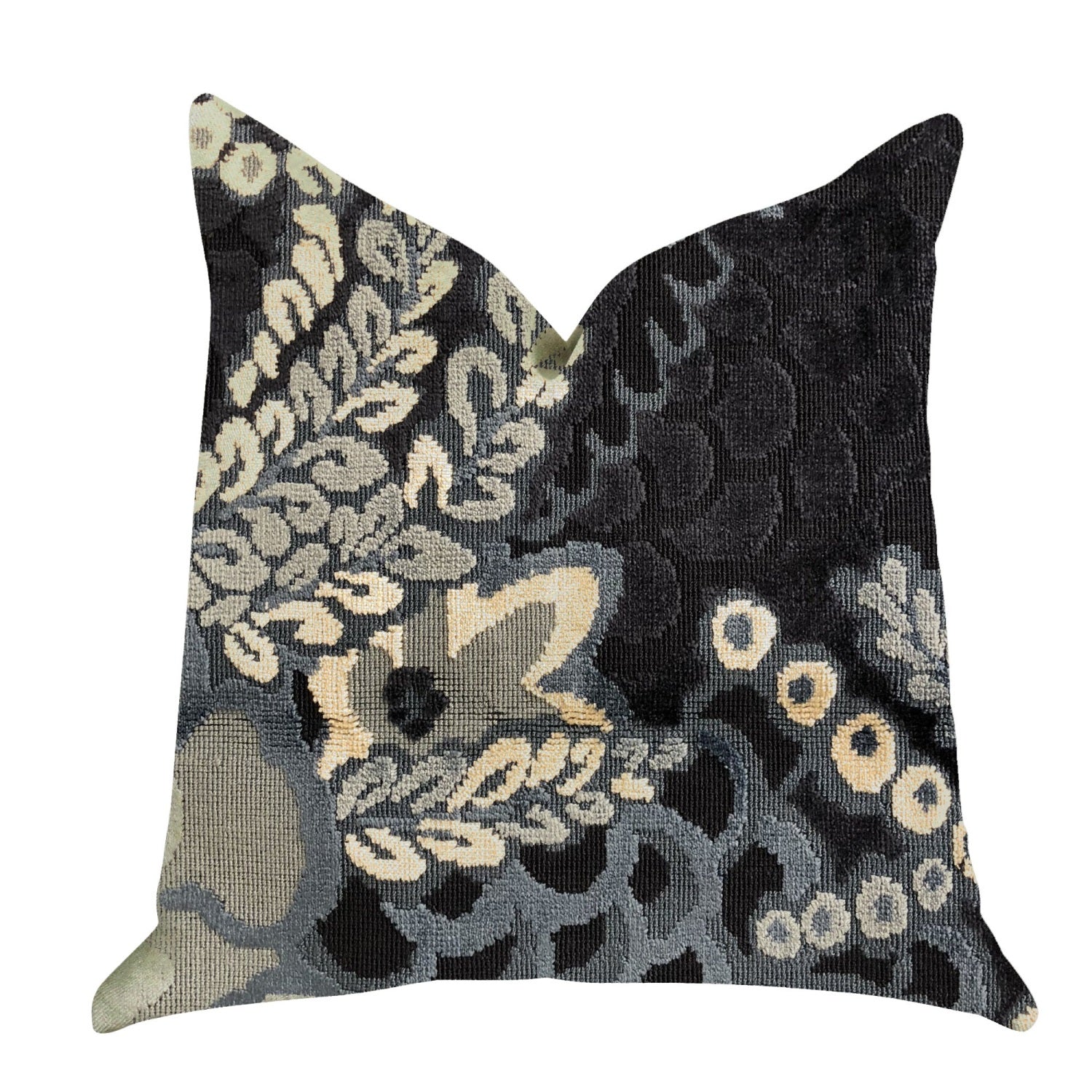 Plutus Leilani Fleurs Luxury Throw Pillow In Blue And Beige Tones - Double Sided  20 X 26 Standard