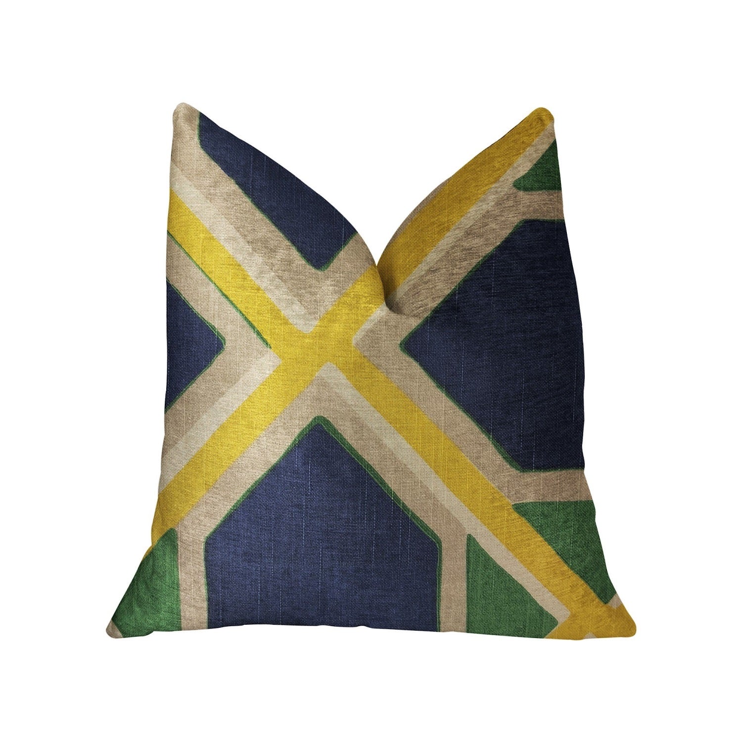 Plutus Obliquity Blue, Yellow And Green Luxury Throw Pillow - Double Sided  24 X 24