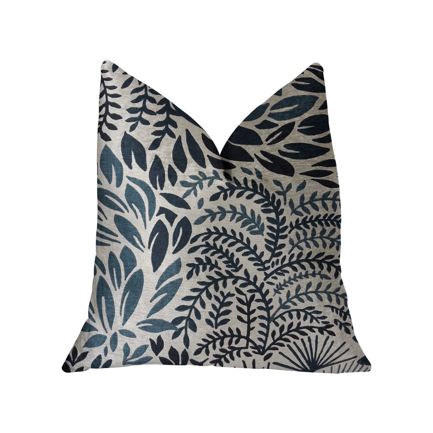 Plutus Leaf Snap Blue And Beige Luxury Throw Pillow - Double Sided  16 X 16