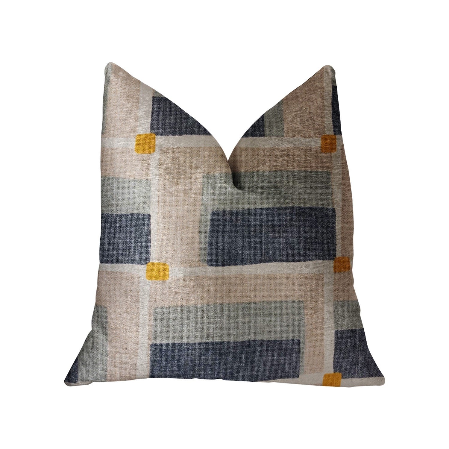Plutus Bay Window Blue And Beige Luxury Throw Pillow - Double Sided  18 X 18