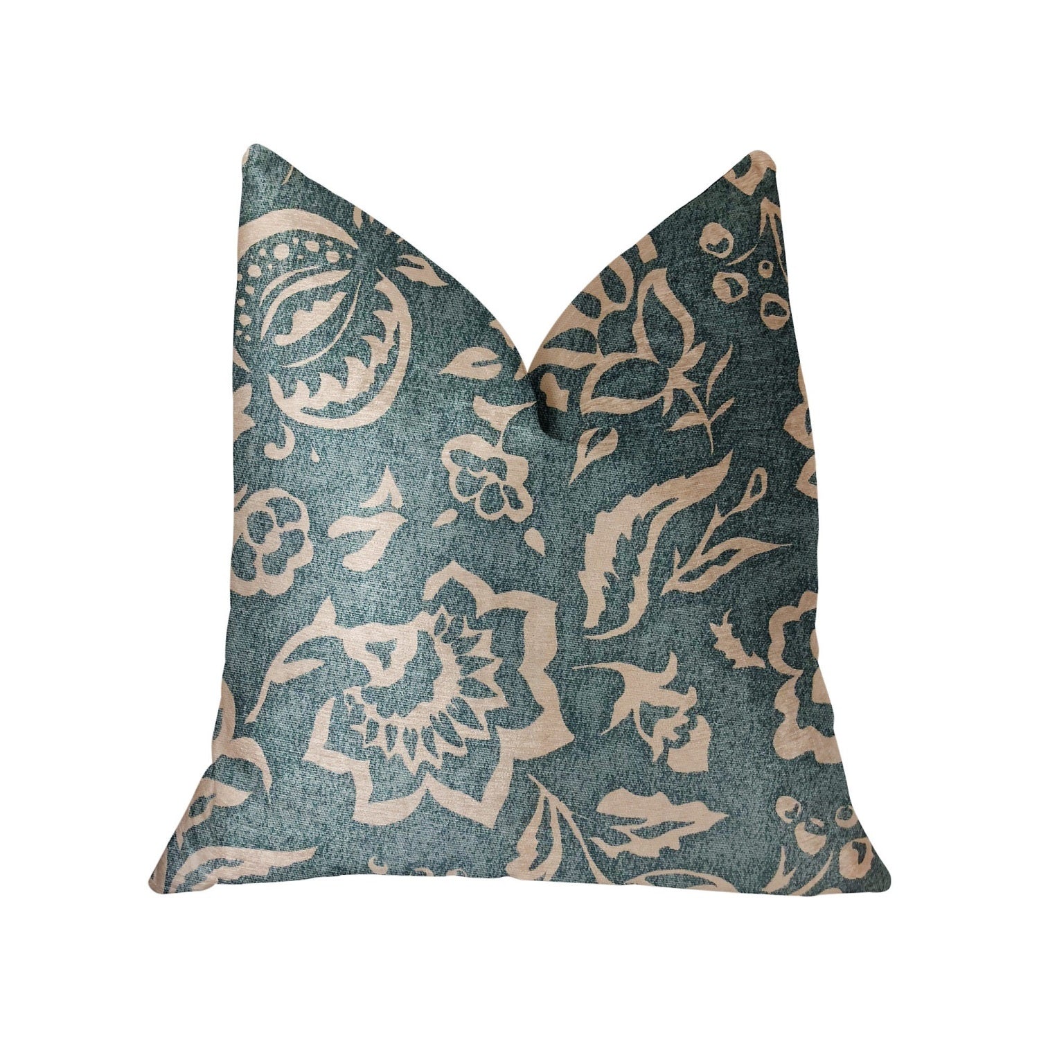Plutus Elsi Pom Blue And Beige Luxury Throw Pillow - Double Sided  24 X 24