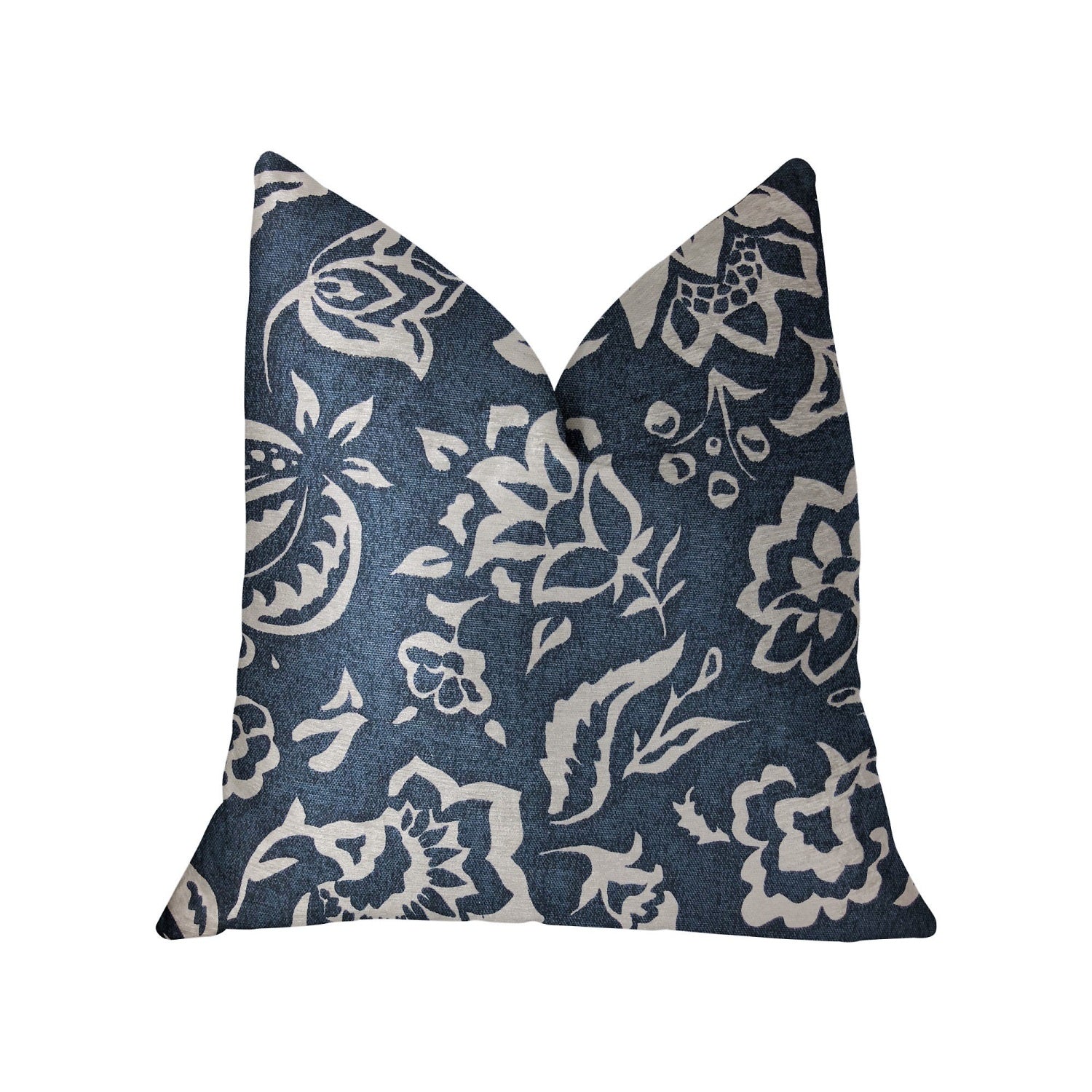 Plutus Elsi Pom Blue And White Luxury Throw Pillow - Double Sided  24 X 24