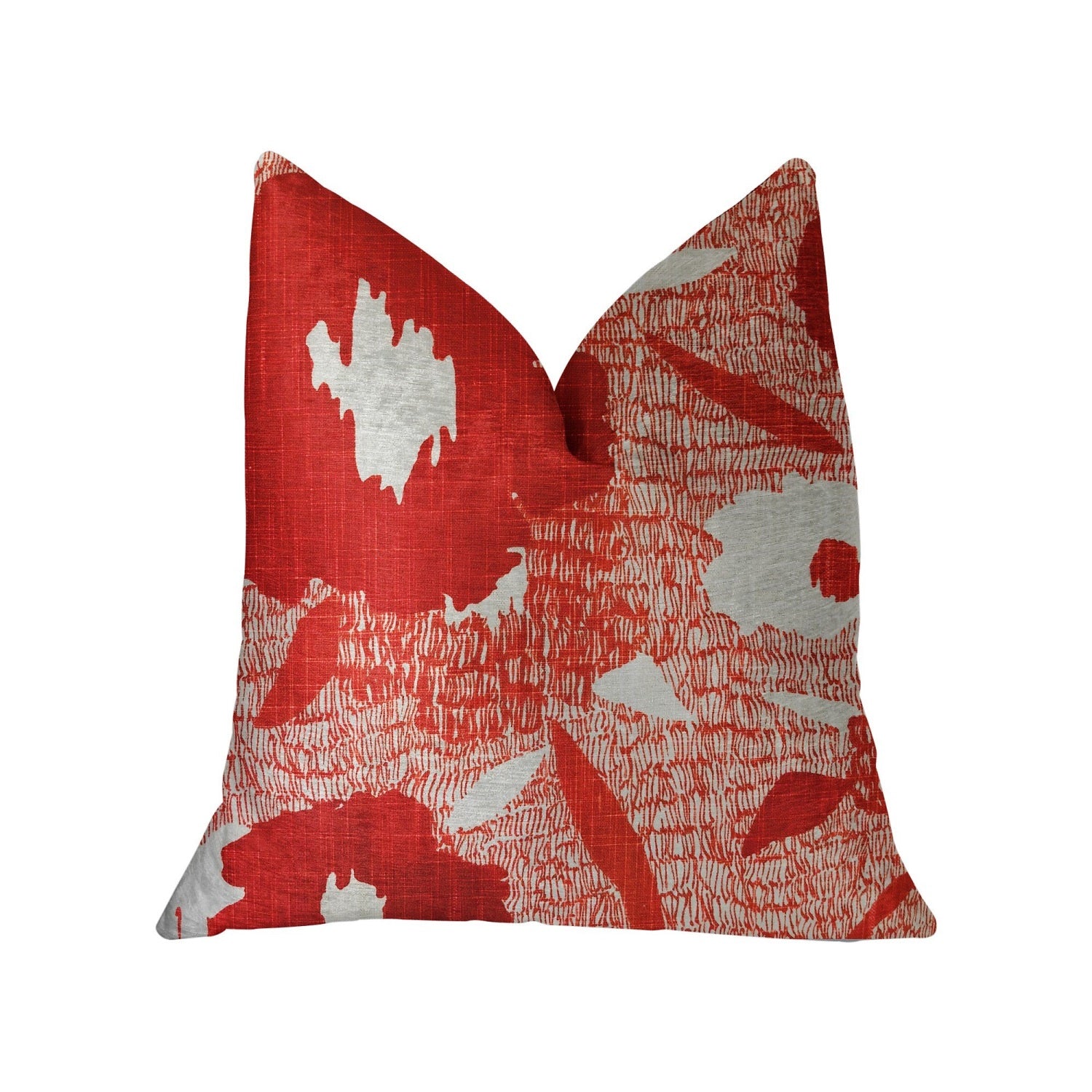 Plutus Hibiscus Red And Beige Luxury Throw Pillow - Double Sided  20 X 30 Queen