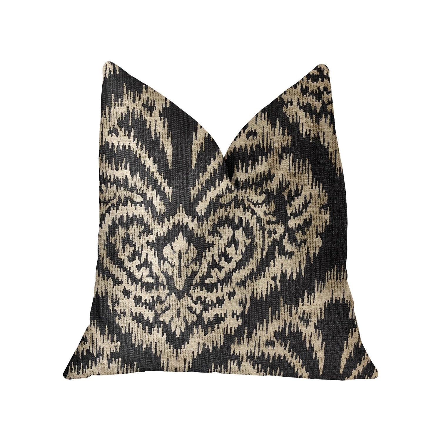 Plutus Floral Fantasy Black And Beige Luxury Throw Pillow - Double Sided  24 X 24