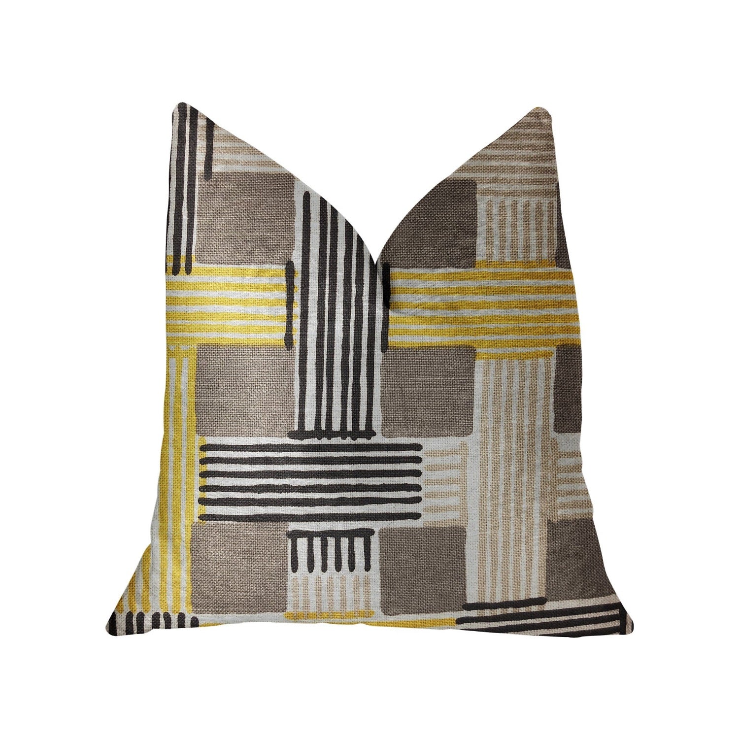 Plutus Hummingbird Isle Yellow, Beige And Gray Luxury Throw Pillow - Double Sided  24 X 24