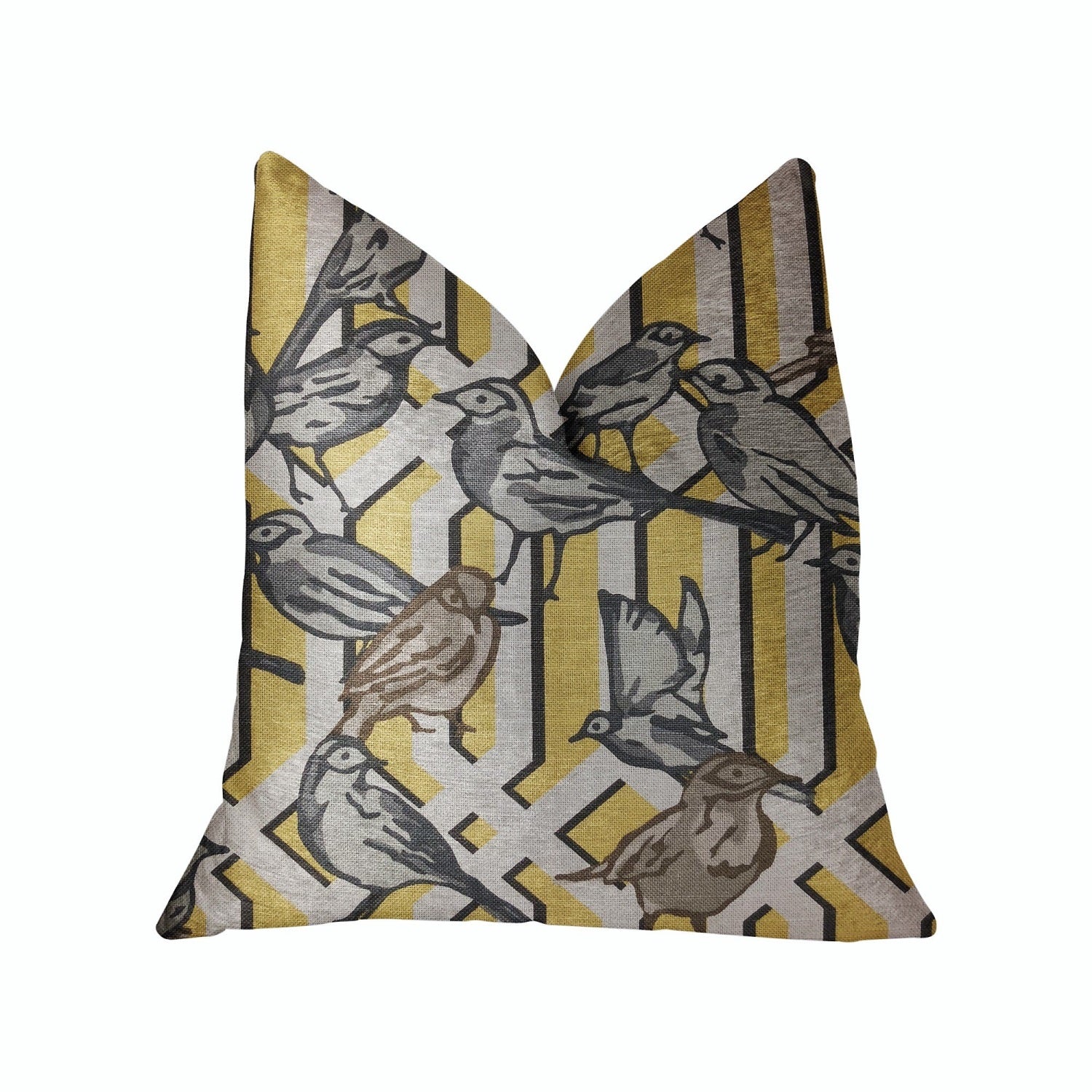 Plutus Song Bird Gardens Yellow, Beige And Gray Luxury Throw Pillow - Double Sided  20 X 26 Standard