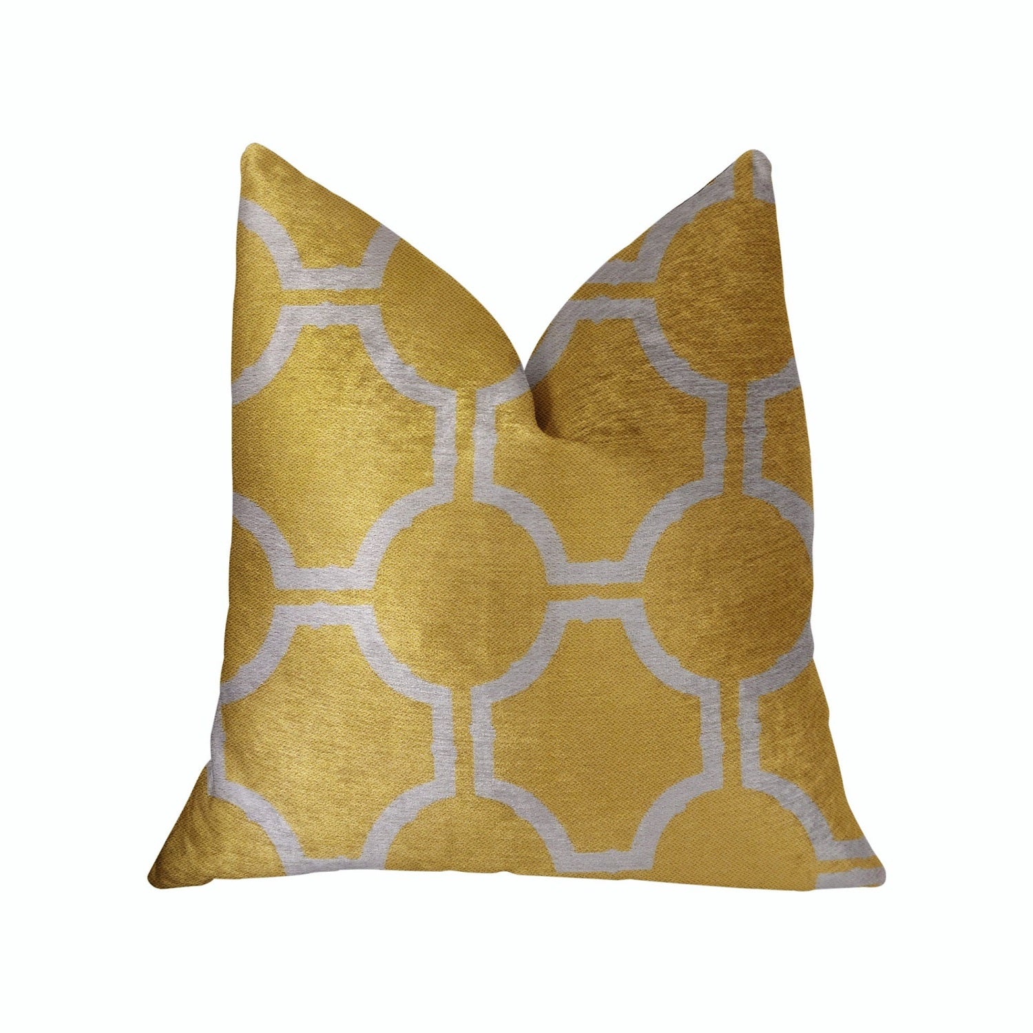 Plutus Honeycomb Yellow And Beige Luxury Throw Pillow - Double Sided  20 X 36 King