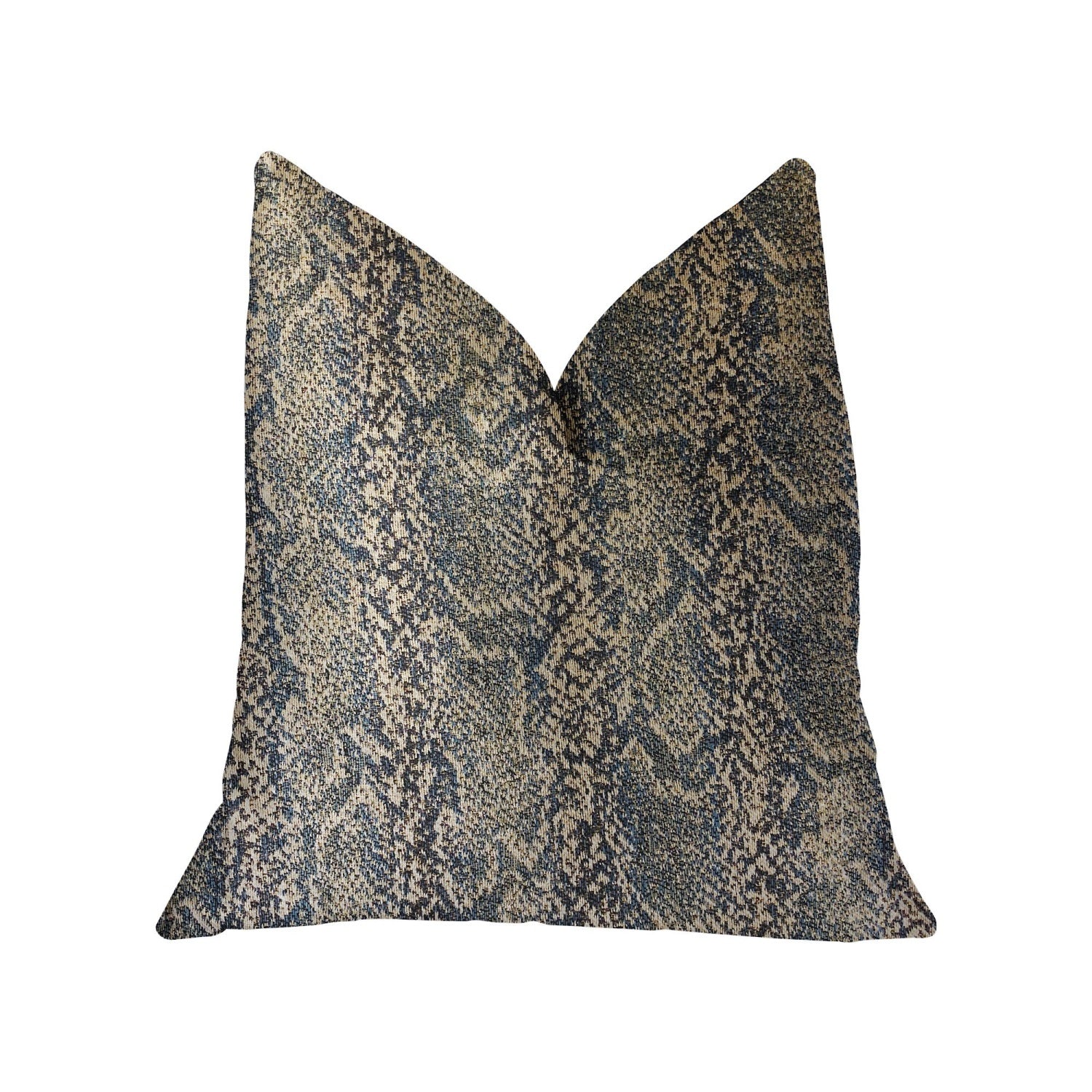 Plutus Exotic Phantom  Blue And Gold Luxury Throw Pillow - Double Sided  20 X 30 Queen