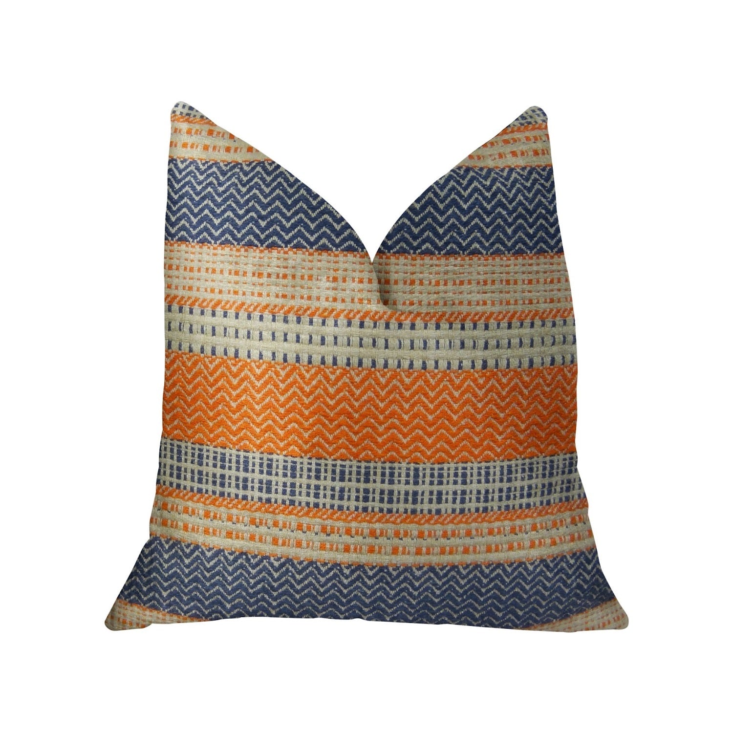 Plutus Anastasia Orange Navy and Cream Handmade Luxury Pillow - Double sided  20??x 26??Standard