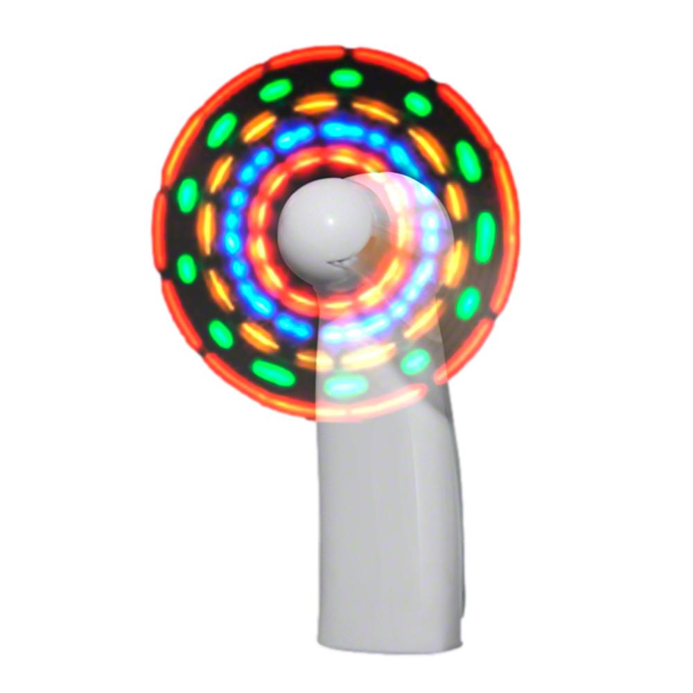 Portable Light Up Mini Cooling Fan with White Handle Battery Operated for Hot Weather