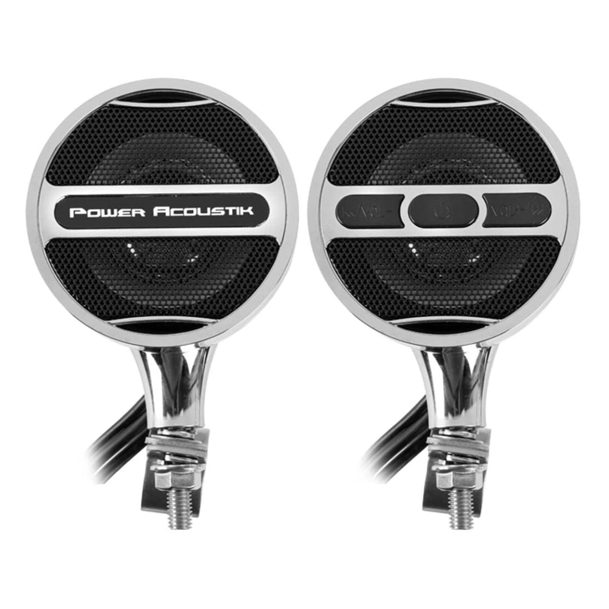 Power Acoustik Chrome Motorcycle Bluetooth Speaker System Fm Radio & Usb Input