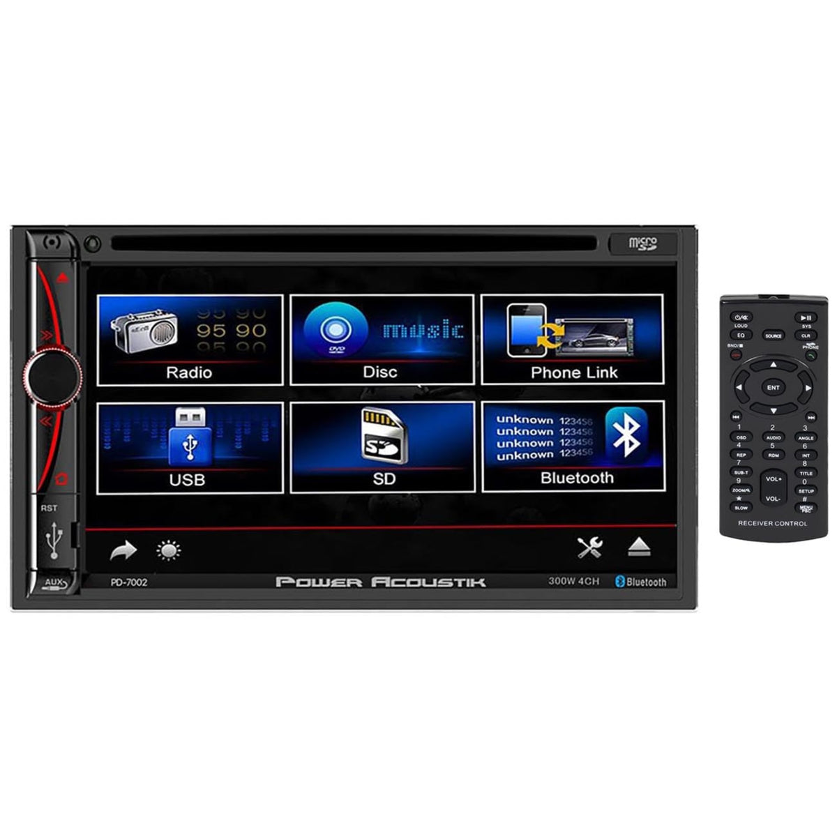 Power Acoustik Pd-7002, 7 Inch Double Din Car Stereo, Touchscreen Radio Bluetooth Dvd/Cd Mp3 Receiver, Car Audio 2 Way Android Mirrorlink