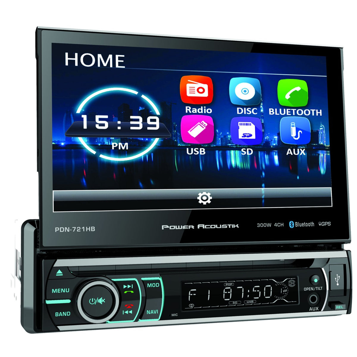 Power Acoustik Pd-721B 7' Incite Single-Din In-Dash Motorized Lcd Touchscreen Dvd Receiver With Detachable Face & Bluetooth