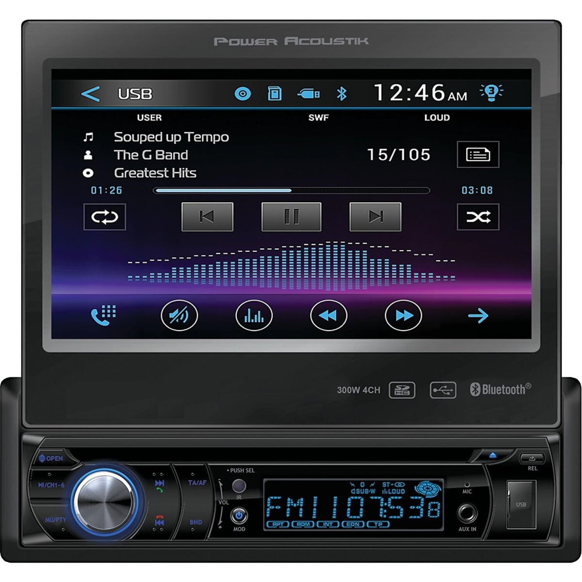 Power Acoustik Pd-724B 1-Din Source Unit With Bluetooth/Motorized 7' Lcd,Black