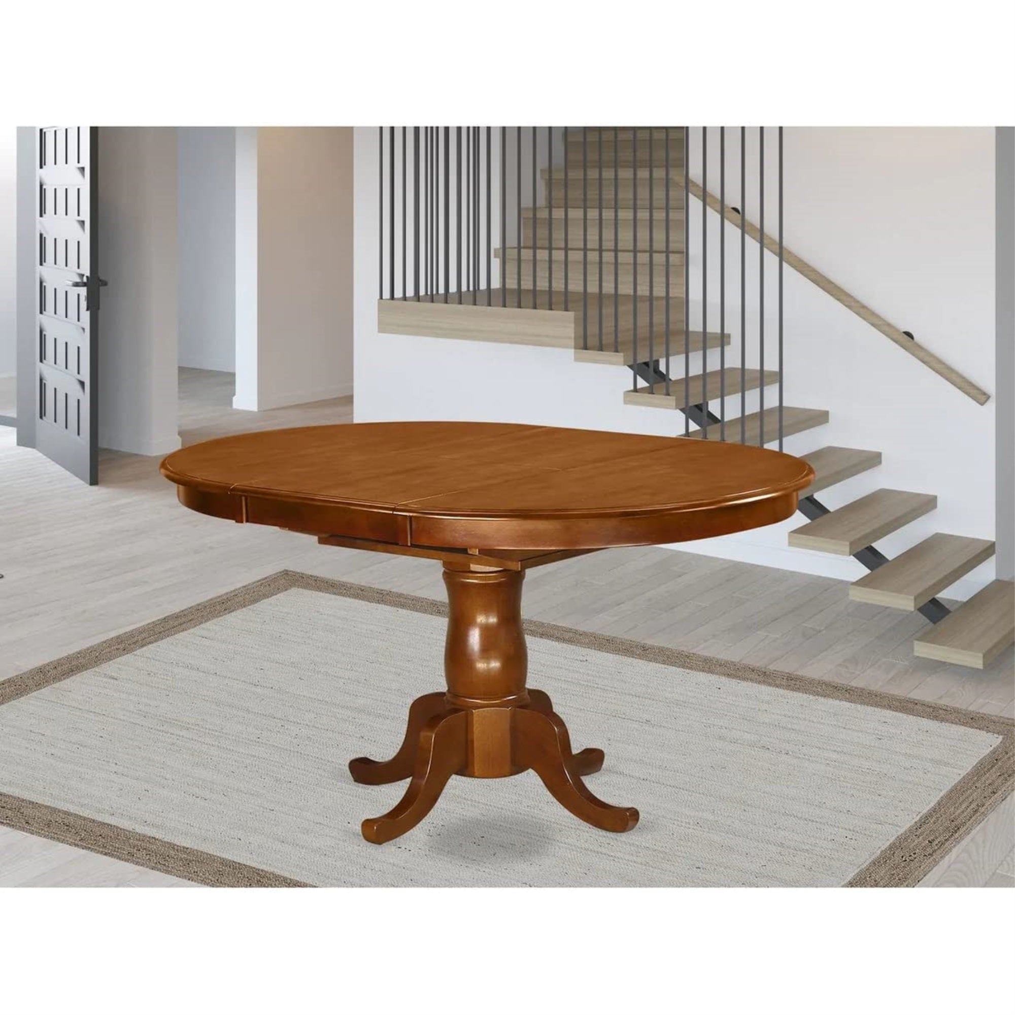 East West Furniture Modern Dining Oval Kitchen Table Top With Butterfly Leaf & Pedestal Base, 60D X 42W X 30H In, Brown