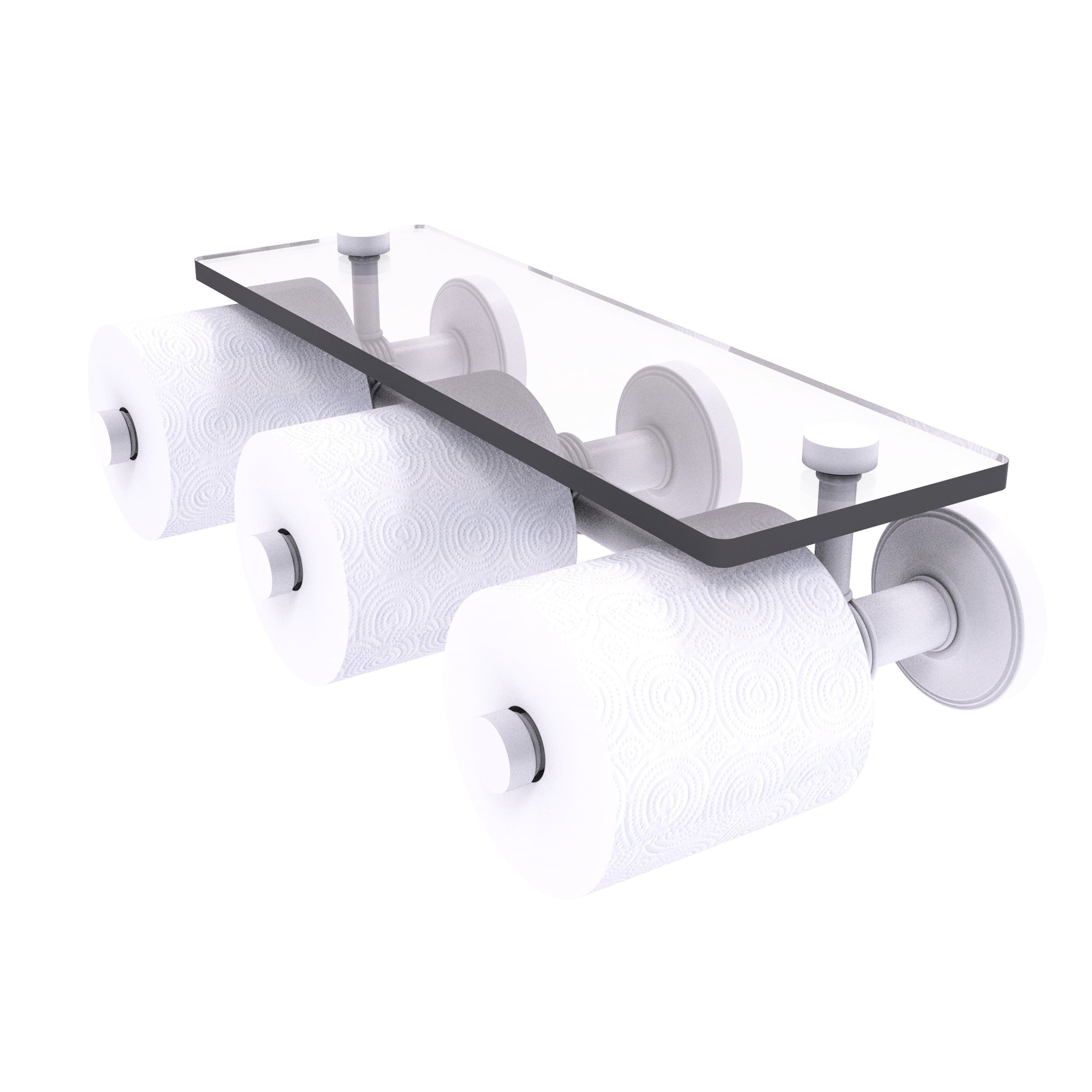 Prestige Regal Collection Horizontal Reserve 3 Roll Toilet Paper Holder with Glass Shelf - Matte White