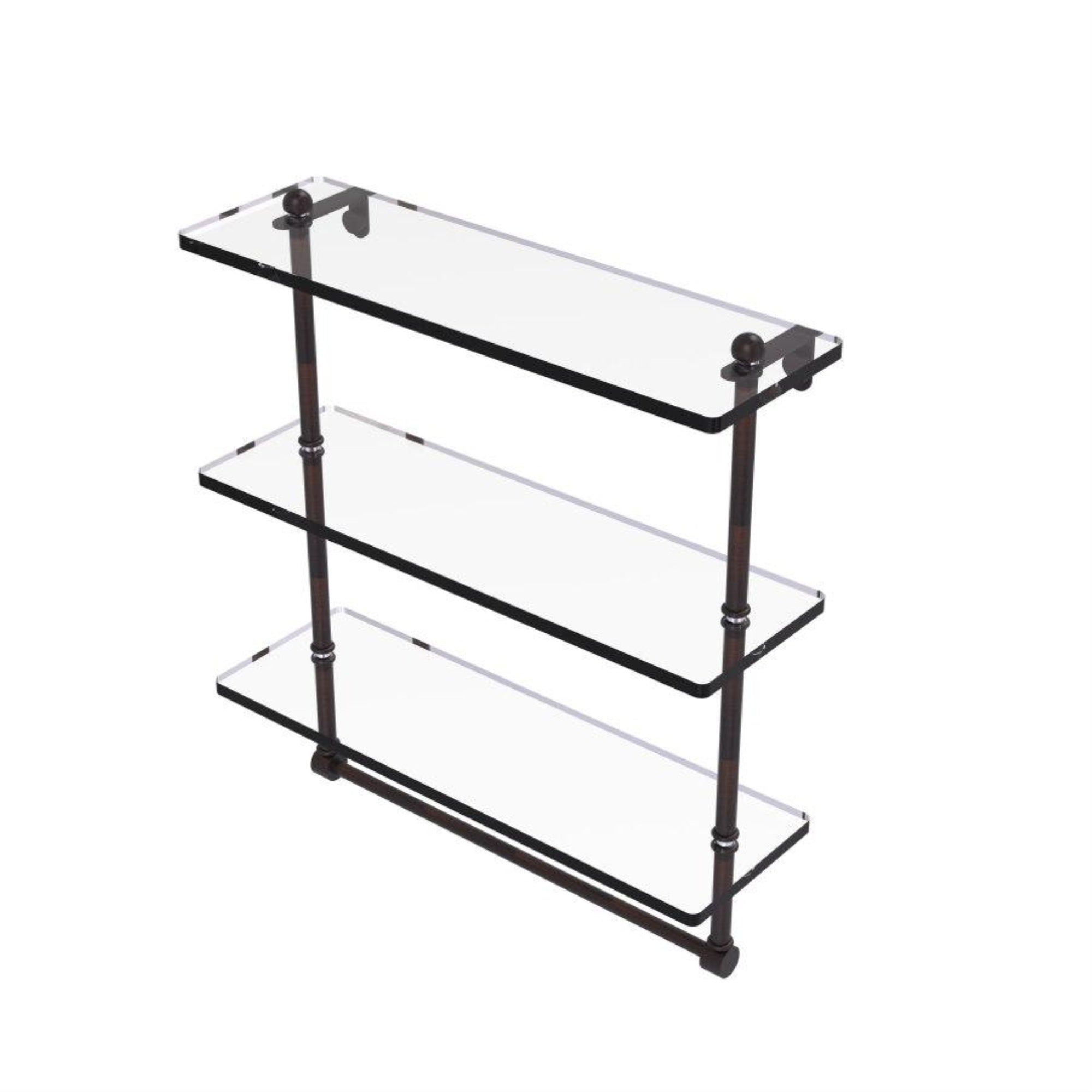 16 Inch Triple Tiered Glass Shelf With Integrated Towel Bar - Pr-5/16Tb-Vb