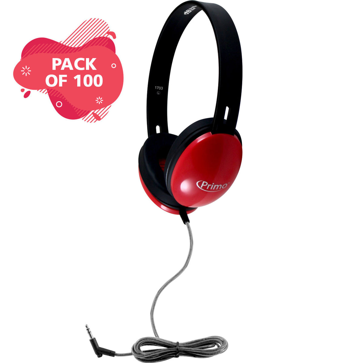 Hamiltonbuhl Primo Stereo Headphones Red - 100 Pack