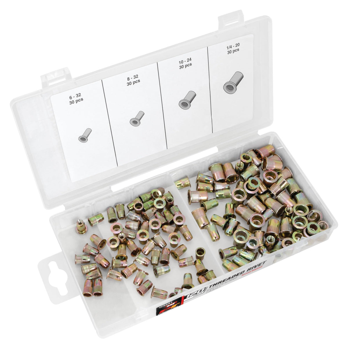 Performance Tool W5251 Rivet Assortment - 120Pc Sae Threaded Rivets With Storage Case For Automotive, Diy, And Industrial Use