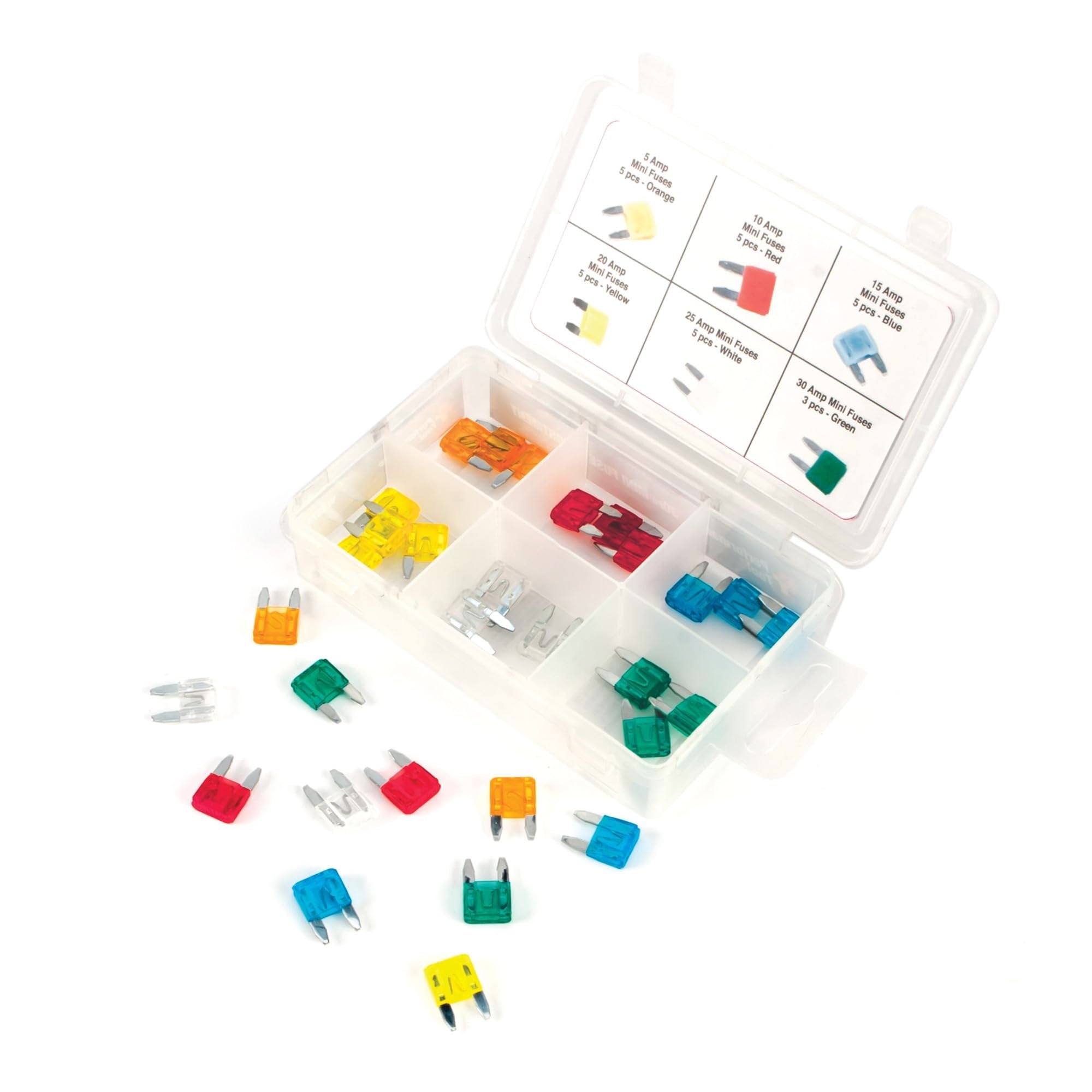 Performance Tool W5371 30-Piece Mini Fuse Assortment With Wide Range Of Amp Ratings (5A, 10A, 15A, 20A, 25A, And 30A)