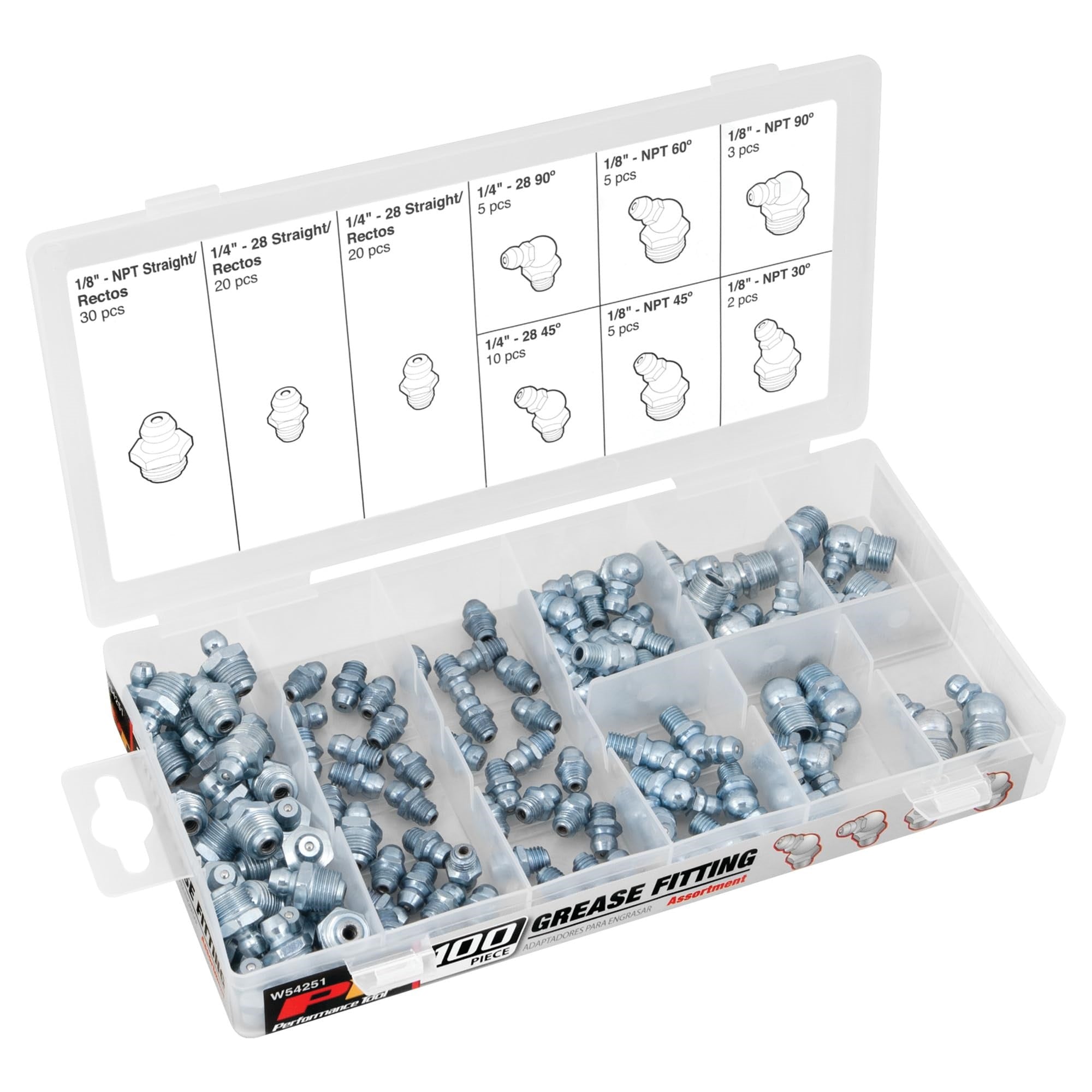 Performance Tool W54251 100-Piece Standard Grease Fitting Assortment