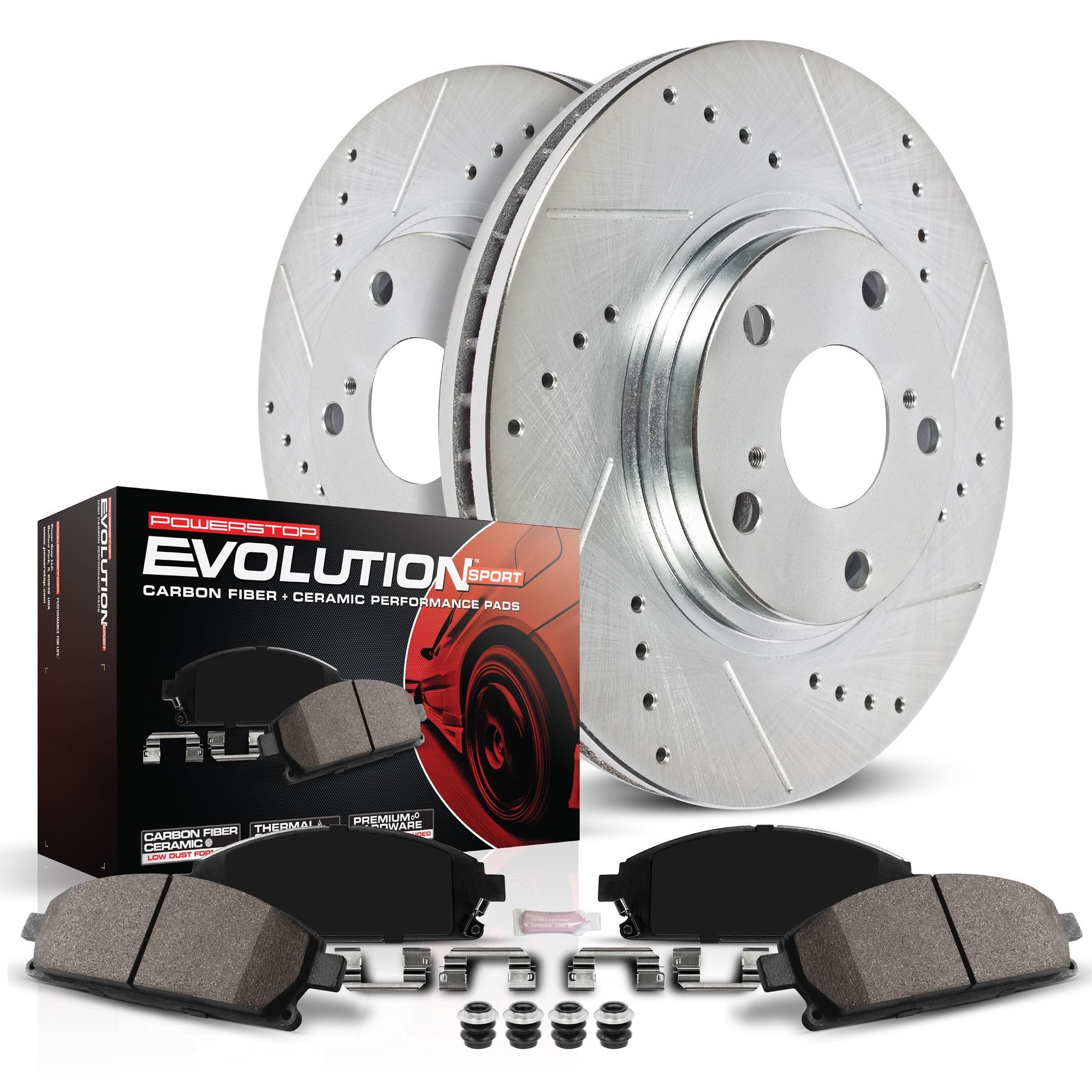 Power Stop K137 Front Z23 Carbon-Fiber Ceramic Brake Pads And Drilled Slotted Rotors Brake Kit For 2007-2014 Toyota Fj Cruiser | 2005-2022 Toyota Tacoma 6 Lug | 2003-2009 4Runner 12.56' Rotors