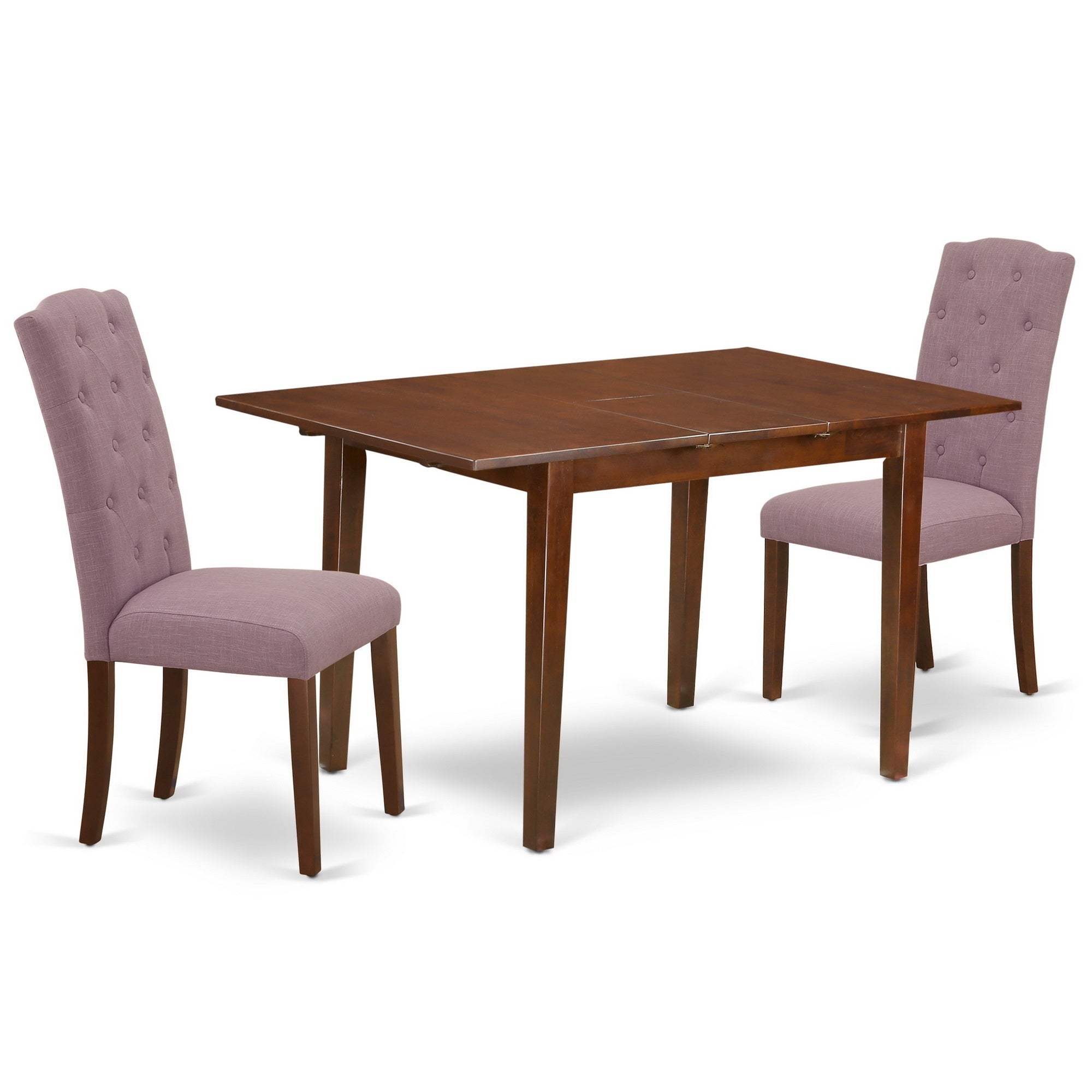 Psce3-Mah-10 3Pc Dinette Set Includes A Rectangular Kitchen Table With Butterfly Leaf And Two Parson Chairs With Dahlia Fabric, Mahogany Finish