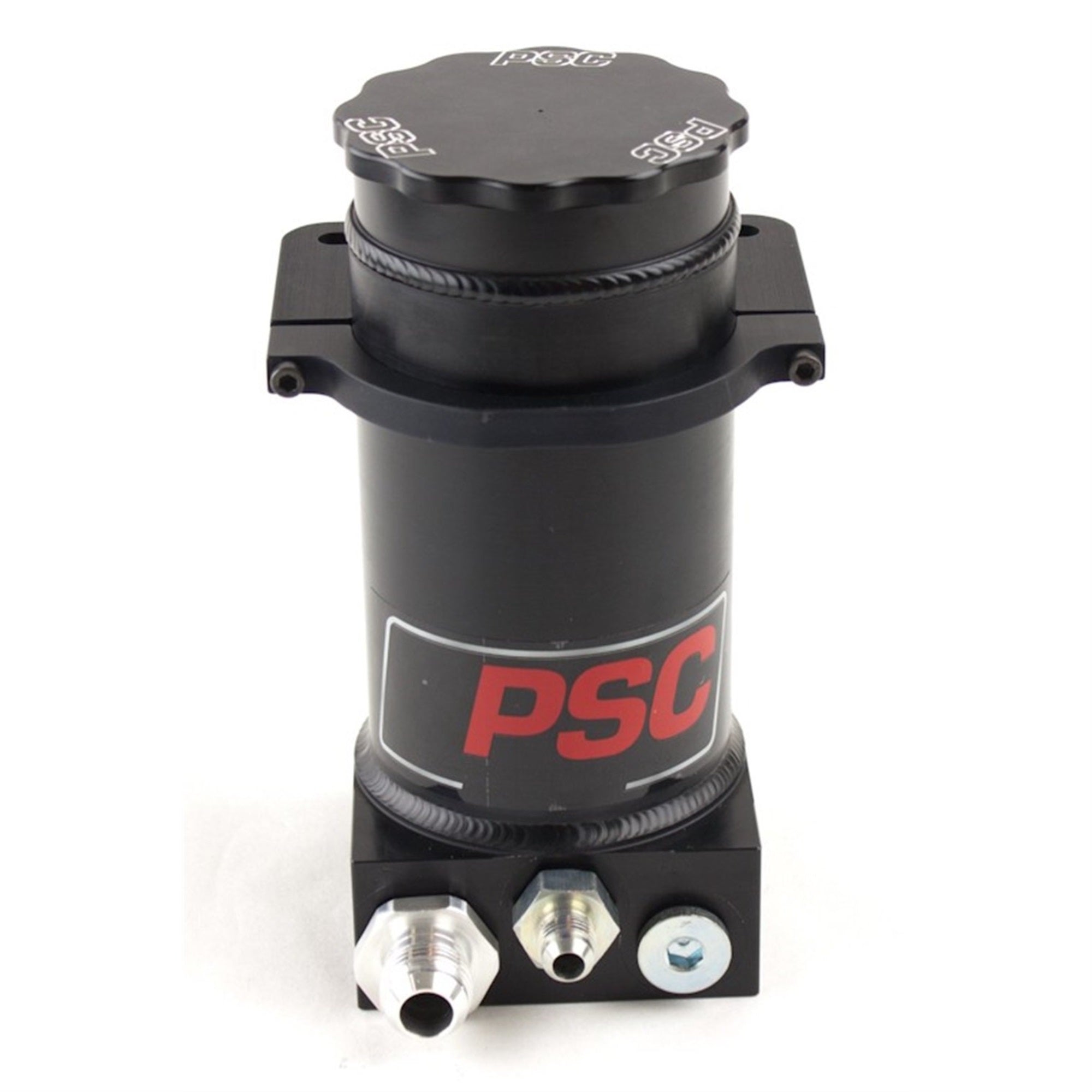 Psc Motor Sports Sr146-6-10-Sa Remote Power Steering Reservoir Gen Iv 8.25In. W/Clamp Number 6 Return Number And 10 Feed Black Anodized Black Street Cap Remote Power Steering Reservoir