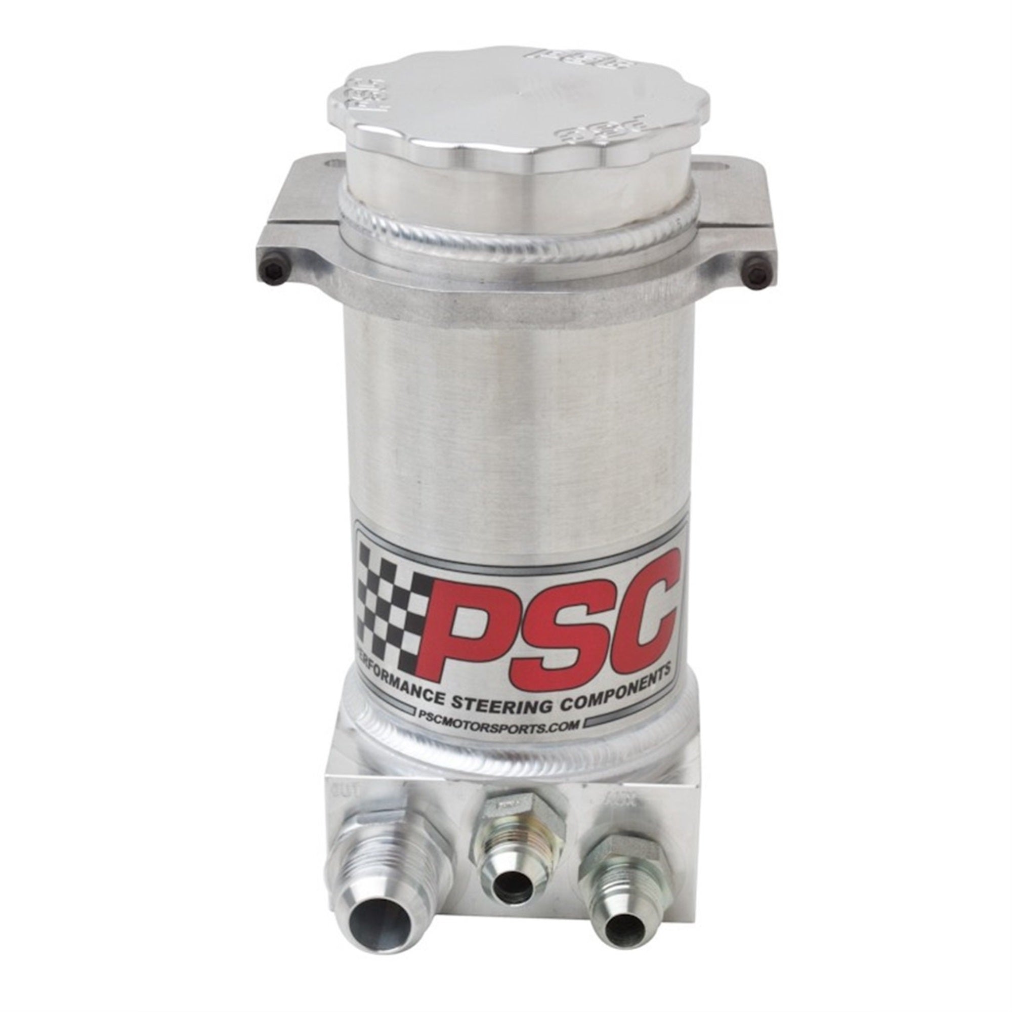 Psc Motor Sports Sr146H-6-10-Sb Remote Power Steering Reservoir Gen Iv 8.25 In. Hydroboost W/Clamp Number 6 Return Number And 10 Feed Brushed Street Cap Remote Power Steering Reservoir
