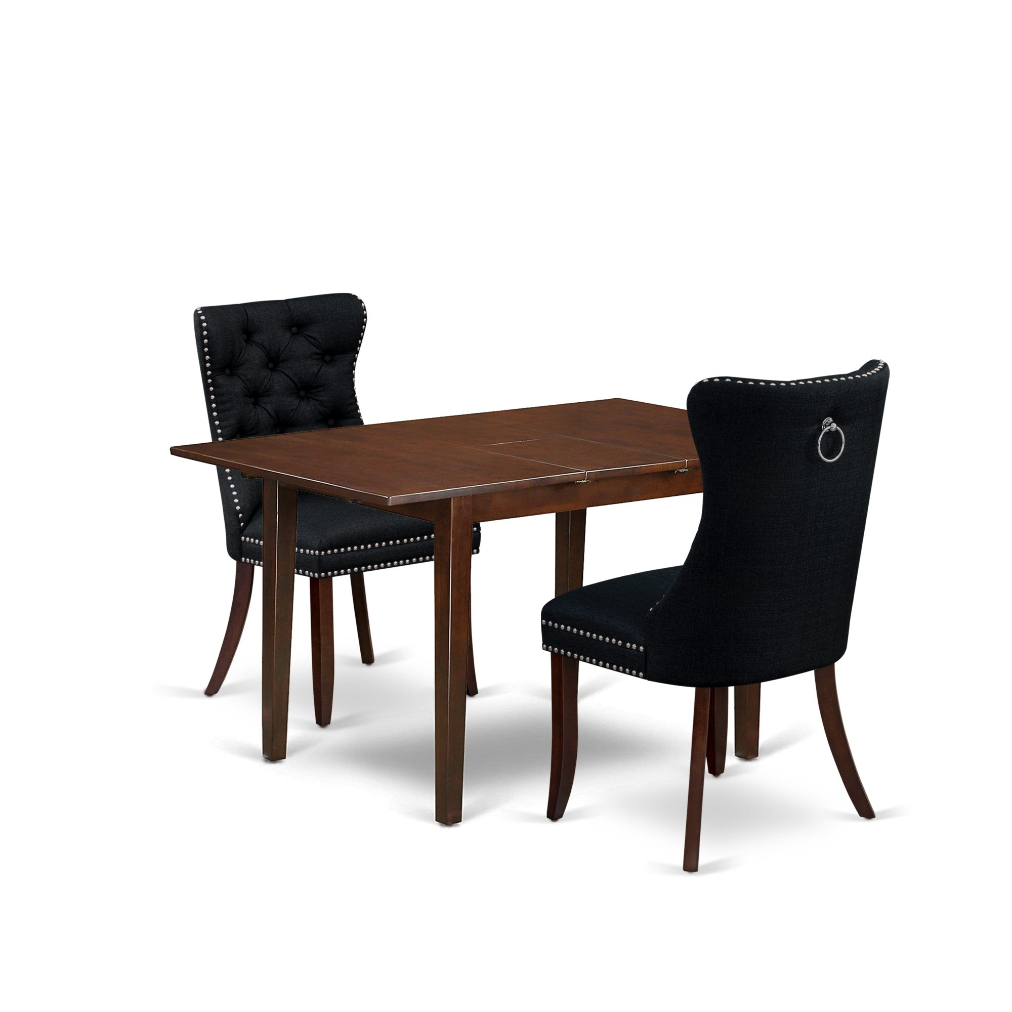 East West Furniture Psda3-Mah-24 3 Piece Kitchen Set Consists Of A Rectangle Dining Table With Butterfly Leaf And 2 Upholstered Chairs, 32X60 Inch, Mahogany