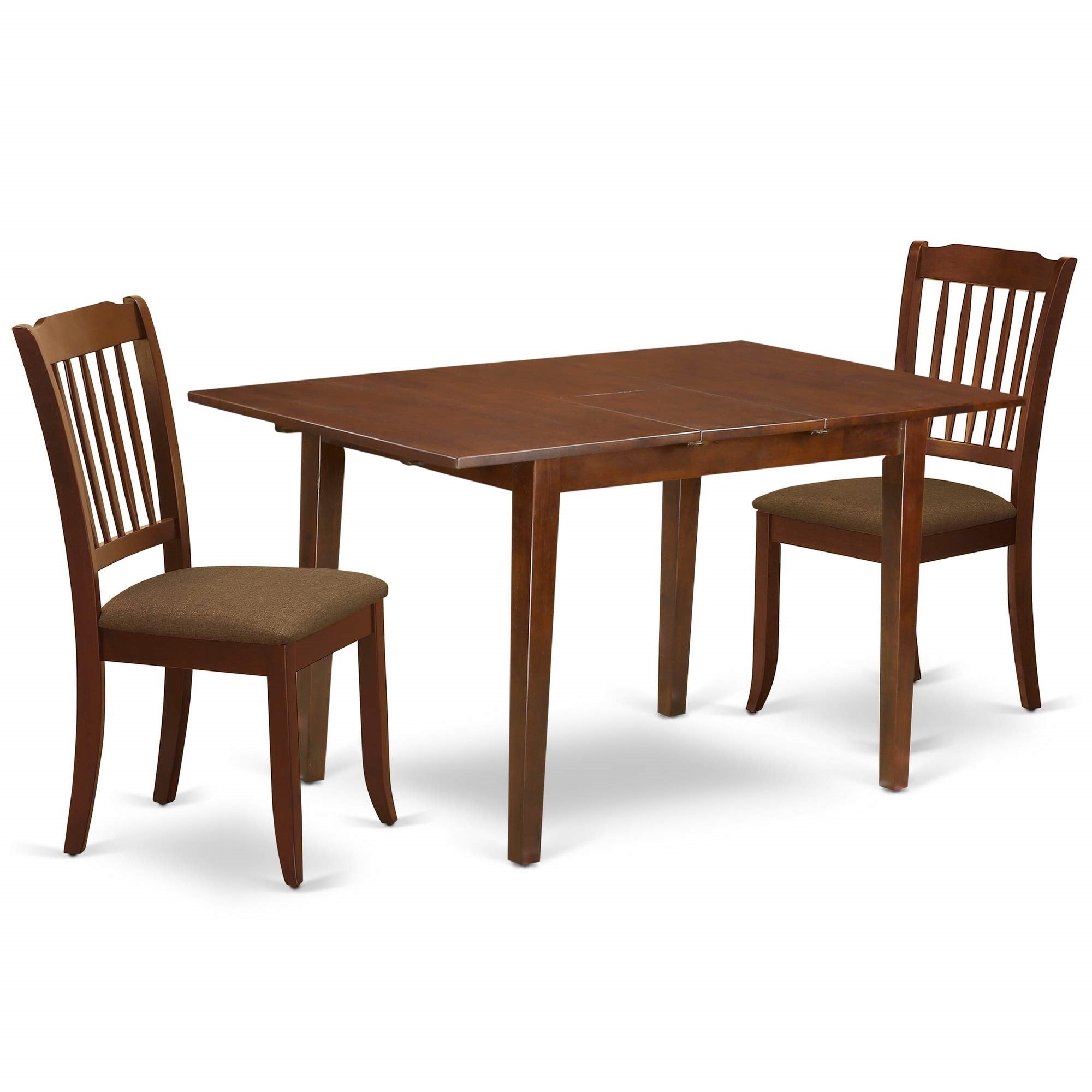 East West Furniture Psda3-Mah-C 3 Piece Kitchen Set Contains A Rectangle Dining Room Table With Butterfly Leaf And 2 Linen Fabric Upholstered Chairs, 32X60 Inch