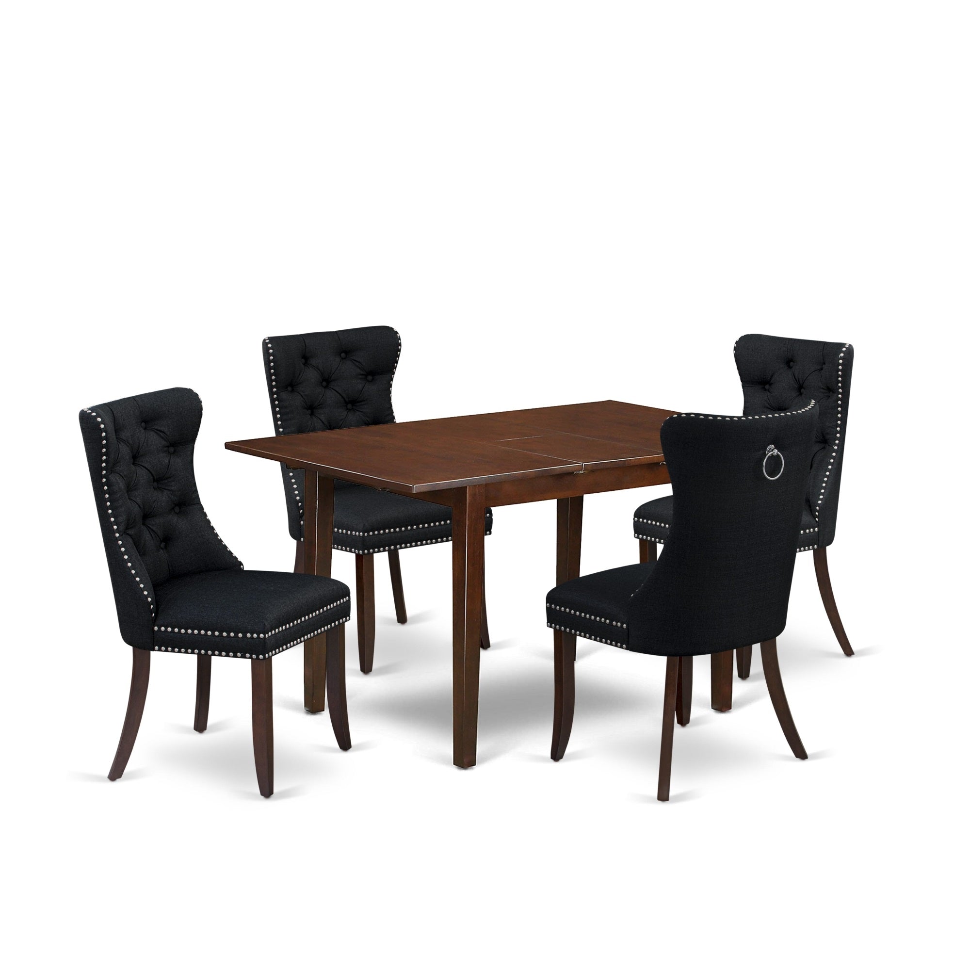 East West Furniture Psda5-Mah-24 5 Piece Kitchen Set Consists Of A Rectangle Dining Table With Butterfly Leaf And 4 Upholstered Chairs, 32X60 Inch, Mahogany