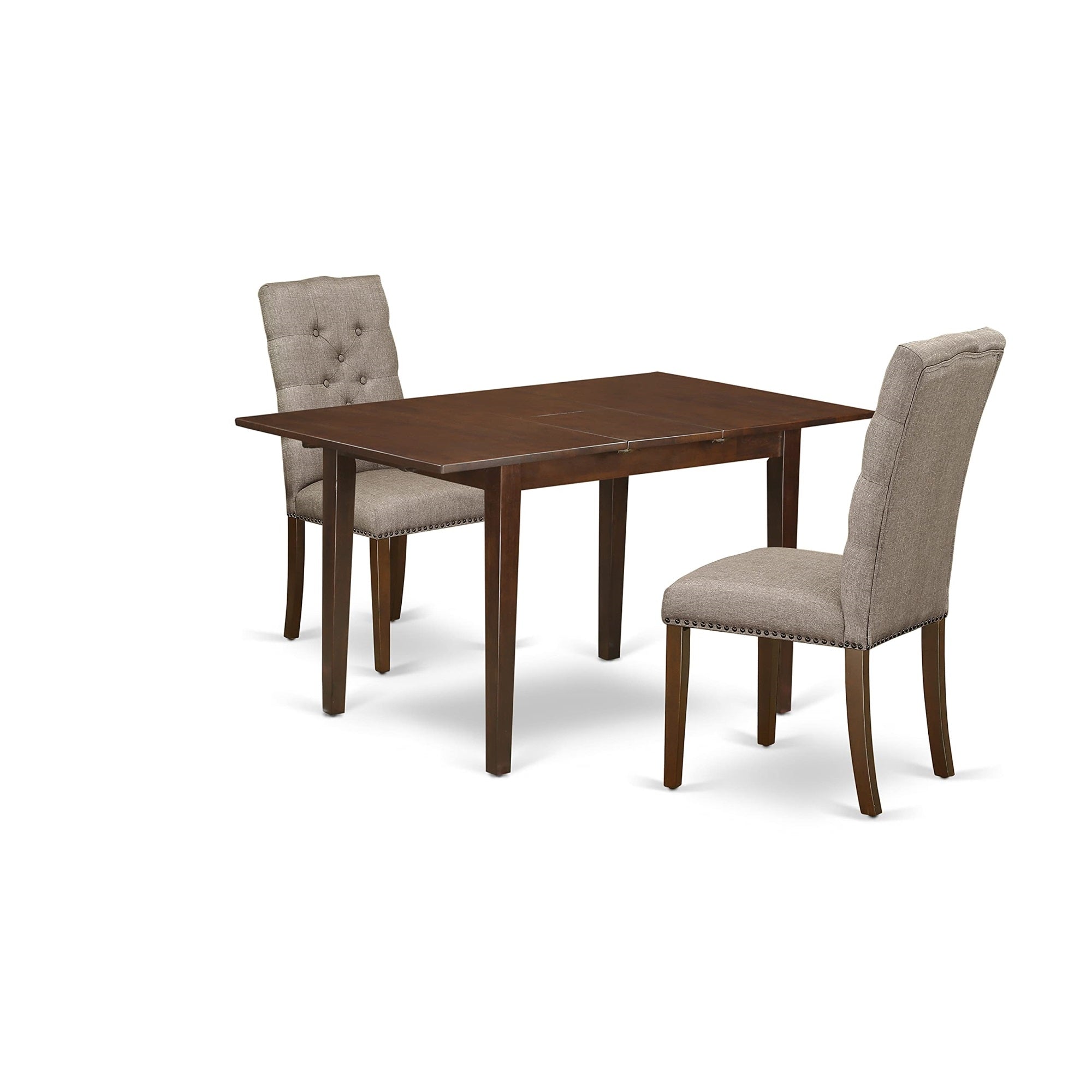 East West Furniture Psel3-Mah-16 3 Piece Set Contains A Rectangle Dining Room Table With Butterfly Leaf And 2 Dark Khaki Linen Fabric Parsons Chairs, 32X60 Inch