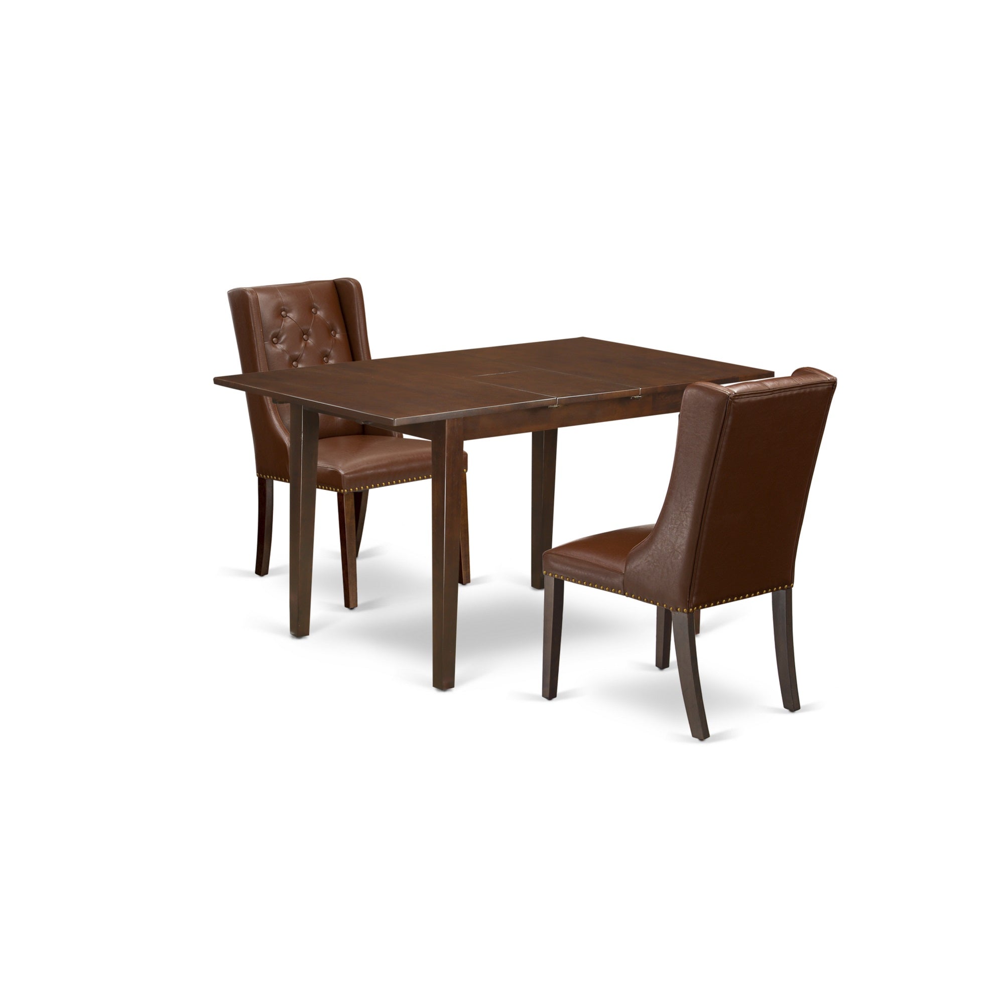 East West Furniture Psfo3-Mah-46 3-Piece Dining Room Table Set Includes 1 Picasso Butterfly Leaf Dining Table And 2 Brown Linen Fabric Padded Chairs Button Tufted - Mahogany Finish