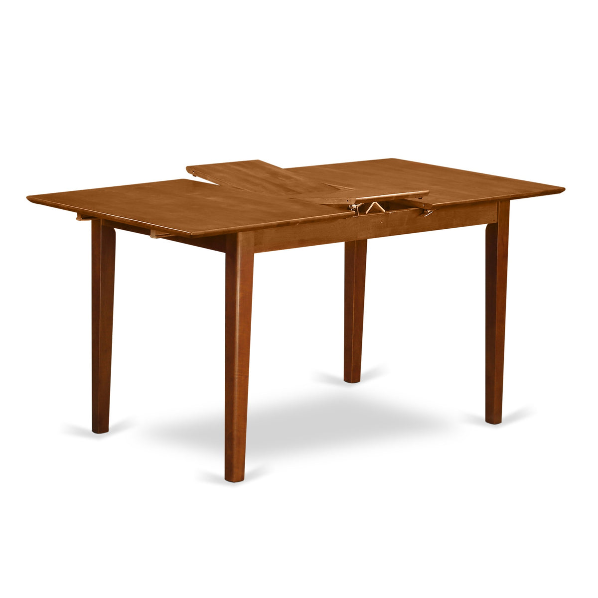 7 Pc Kitchen Table And Chair Set - Saddle Brown Wood Finish - Compact Size With Foldable Leaf - Modern Style And Space-Saving Flexibility