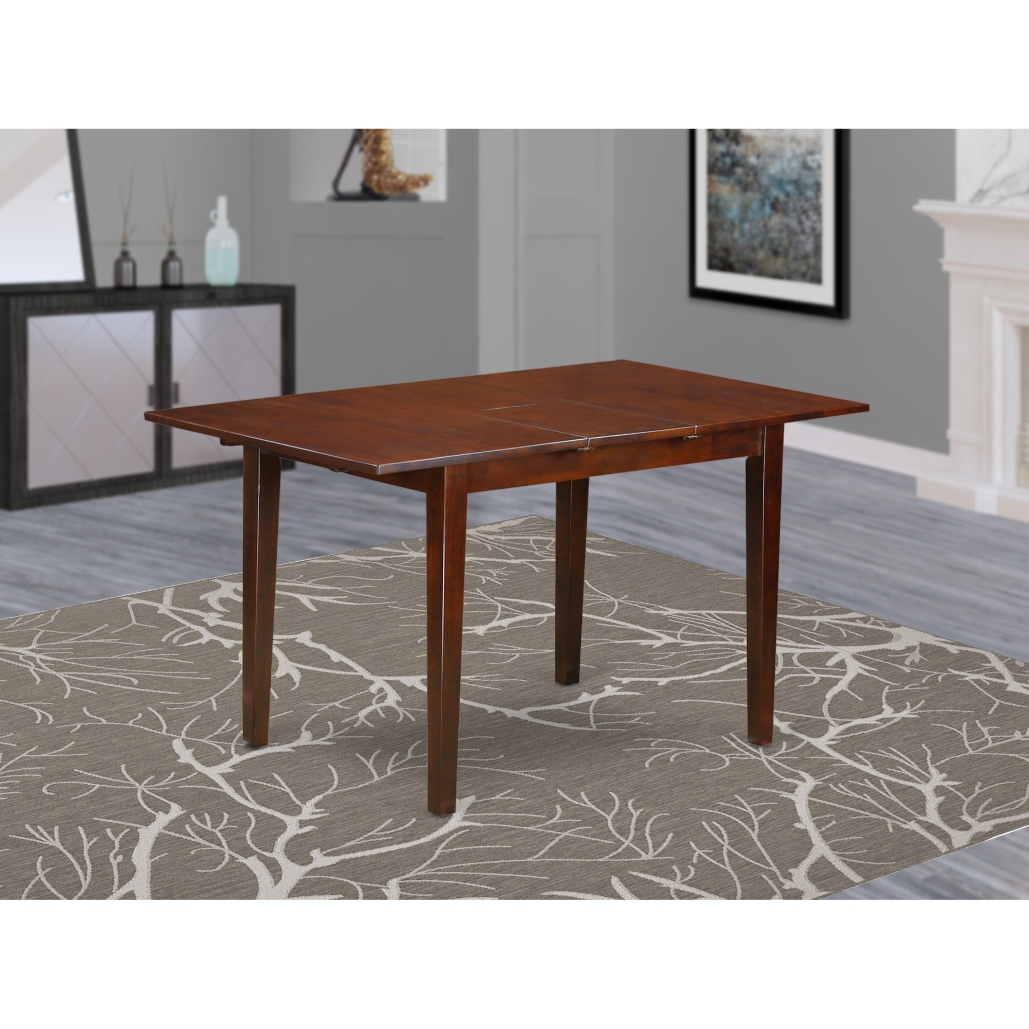 Ergode Psve3-Mah-47 Dinette Set - 2 Indoor Dining Chairs In Light Sable Linen Fabric With 12' Butterfly Leaf Rectangle Dining Table In Mahogany Finish
