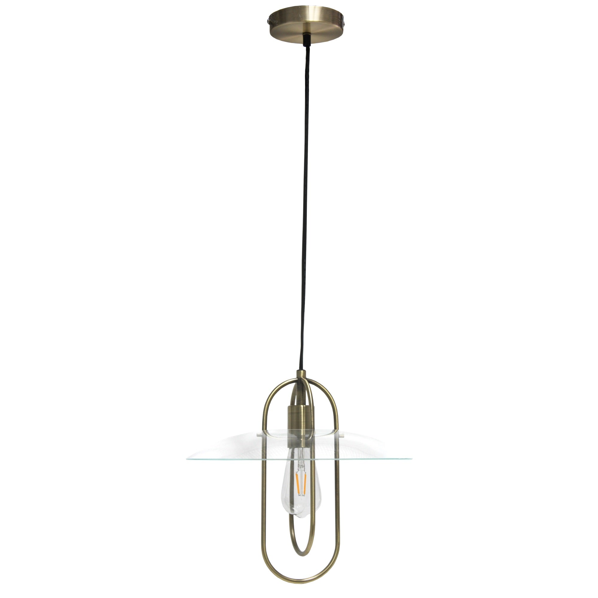 Simple Designs 1 Light Modern Metal Pendant Light, Antique Brass