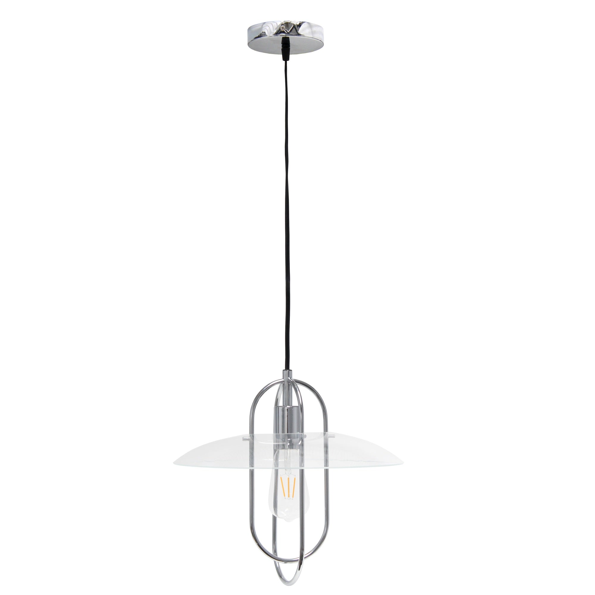 Simple Designs 1 Light Modern Metal Pendant Light, Chrome