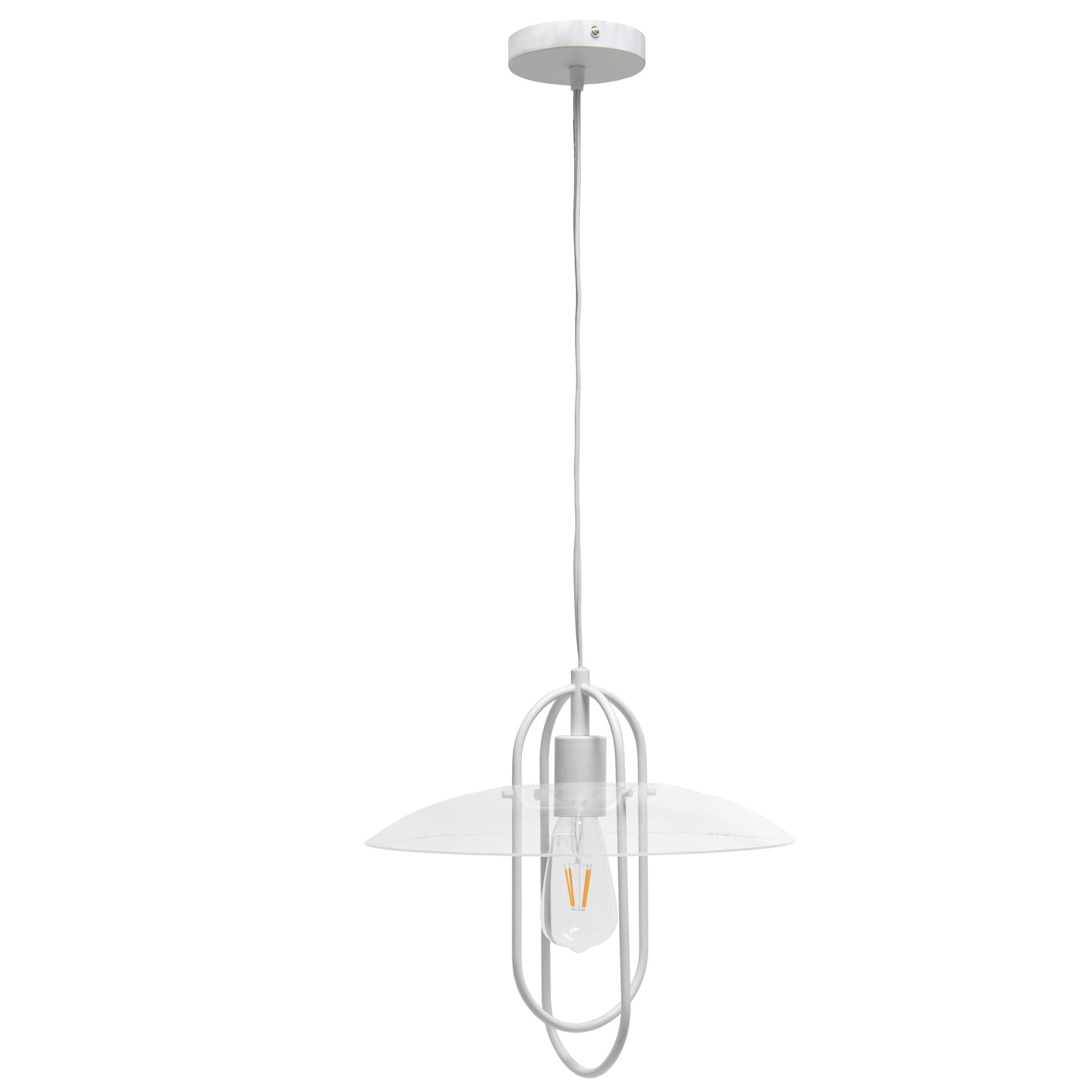 Simple Designs 1 Light Modern Metal Pendant Light, White