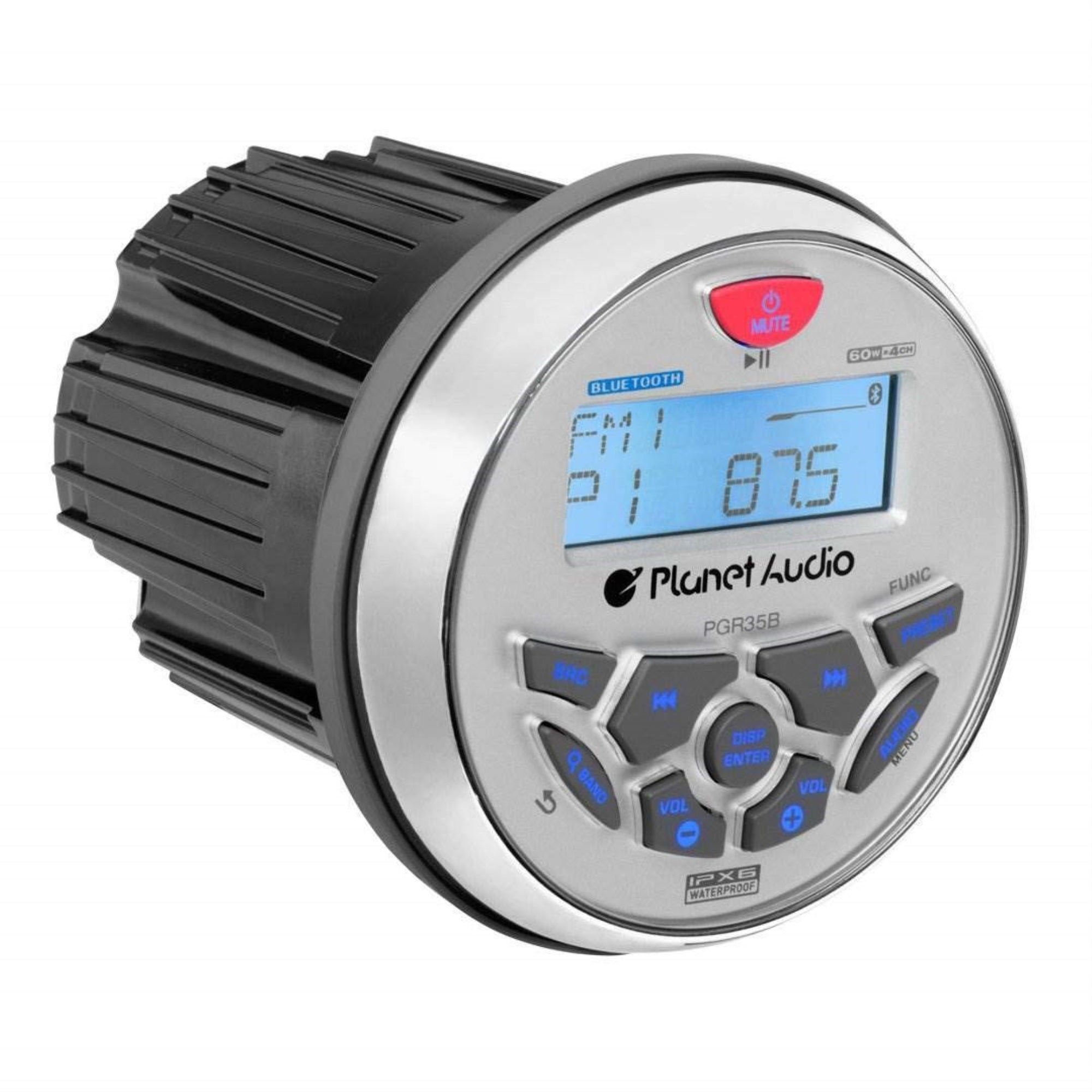 Planet Audio Pgr35B Marine Boat Stereo Gauge Receiver - Bluetooth, No Cd Dvd Player, Radio Receiver, Built-In 4 Chann Amp, Ipx6 Weatherproof, Aux-In