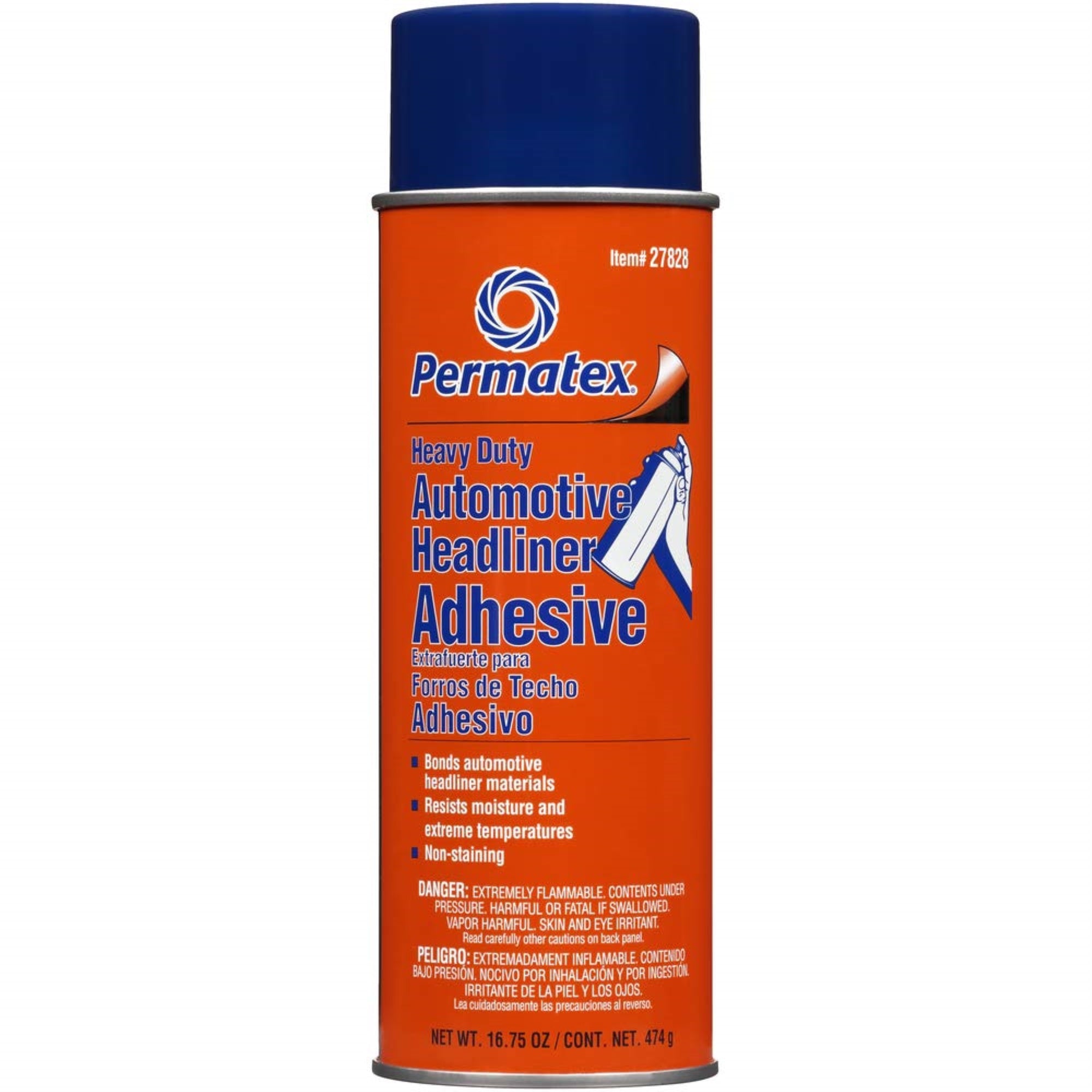 Permatex 27828 Body Shop Heavy Duty Headliner Adhesive, High-Strength Spray Adhesive, Repair Detached Or Loose Interior Parts, Dries Clear, Aerosol Can, 16.75 Oz