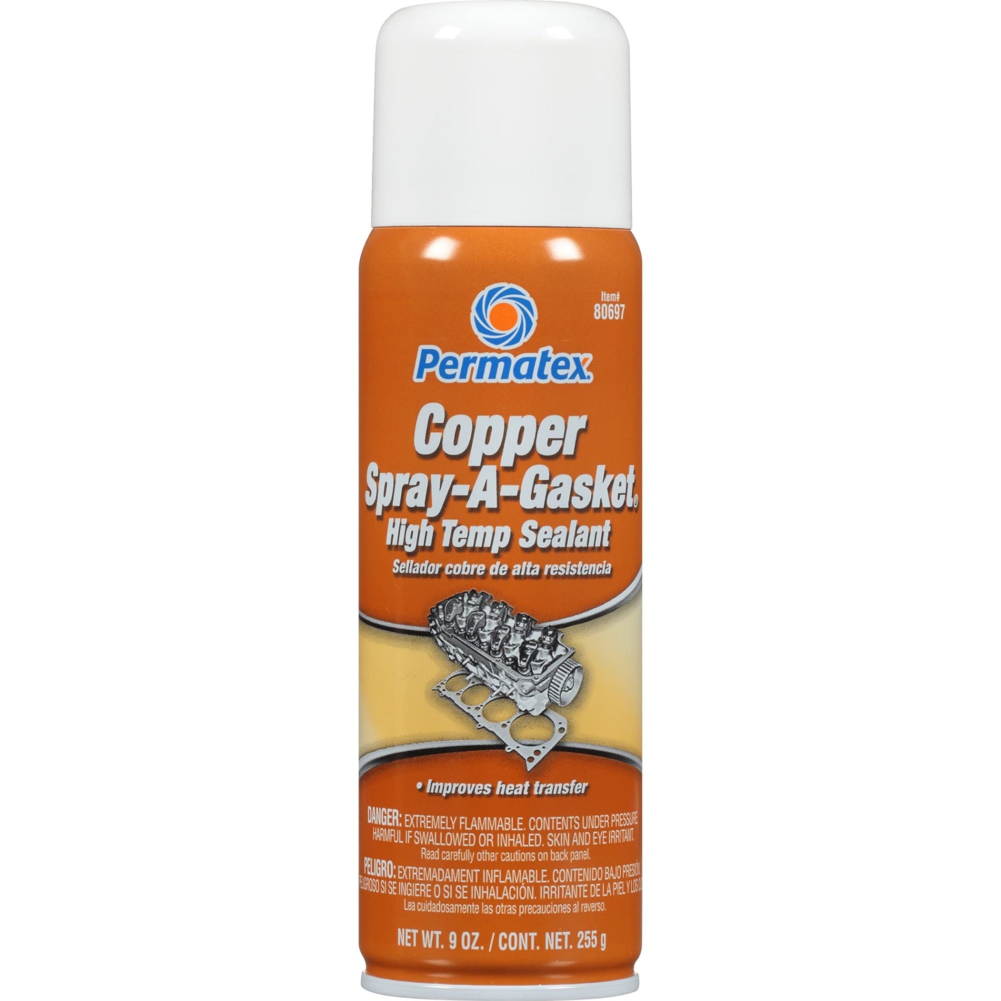 Permatex 80697 Copper Spray-A-Gasket Hi-Temp Adhesive Sealant, 9 Oz. Net Aerosol Can , Orange
